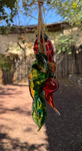 Glass blown ~ Red & green chili ristra ~ four chilis