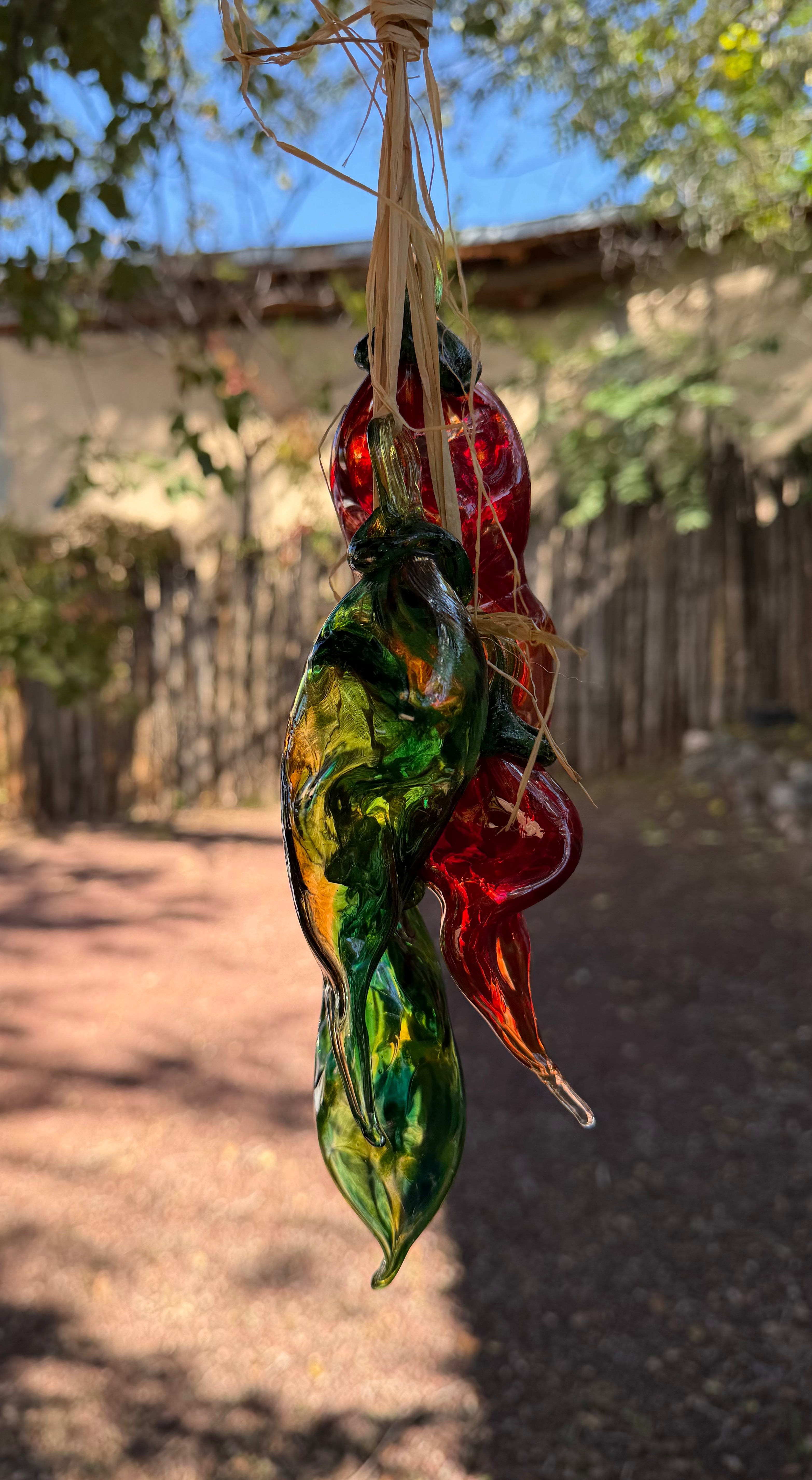 Glass blown ~ Red & green chili ristra ~ four chilis
