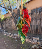 Glass blown ~ Red & green chili ristra ~ four chilis