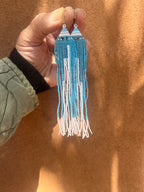Beaded Fringe Earrings Turquoise + White