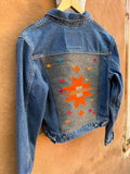Second-Hand Levi's jacket with an original handwoven back panel- woven with 100% wool, undyed and commercially dyed yarns.