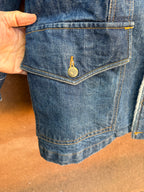 Second-Hand Lee fleece-lined denim jacket with an original handwoven back panel