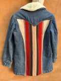 Second-Hand Lee fleece-lined denim jacket with an original handwoven back panel