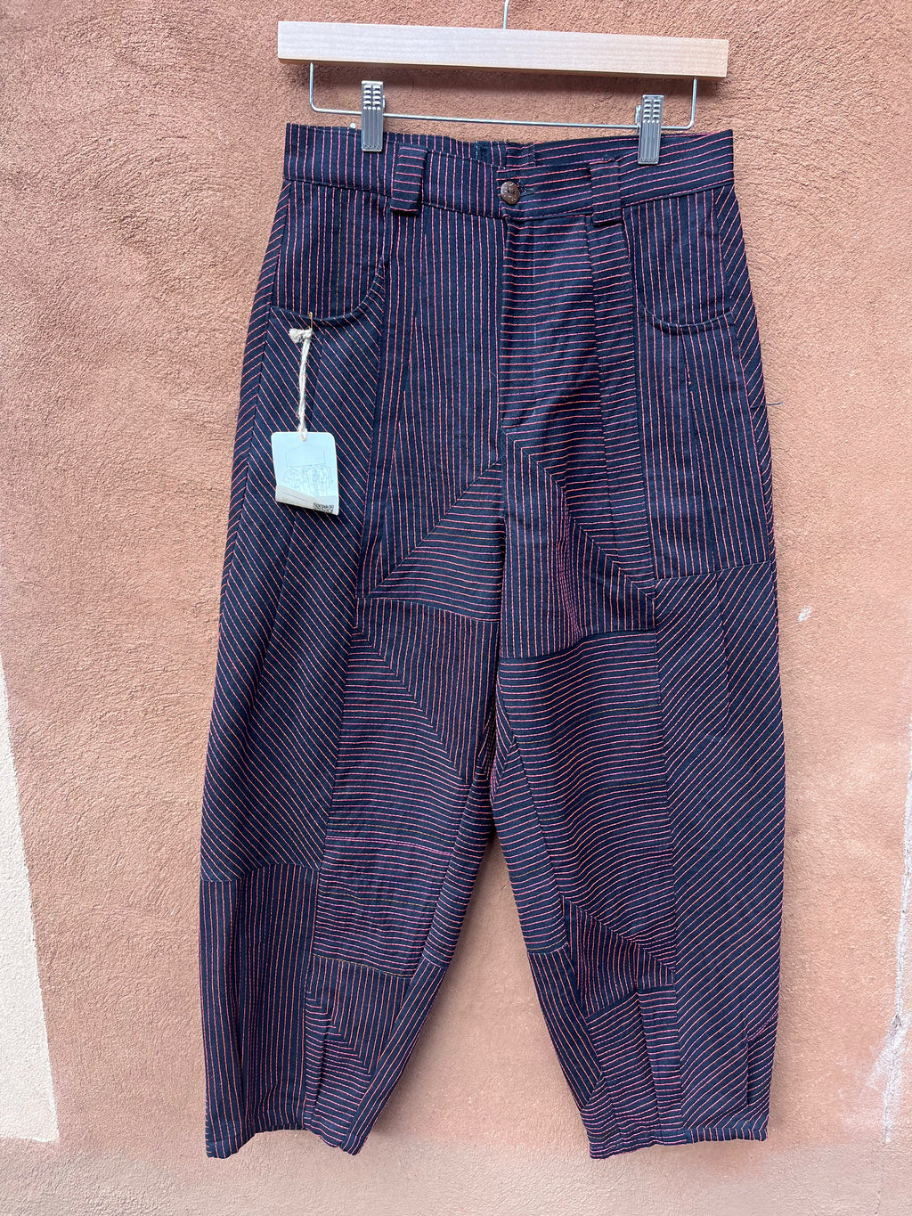 High Waisted Barrel Pants - Black & neon stitch