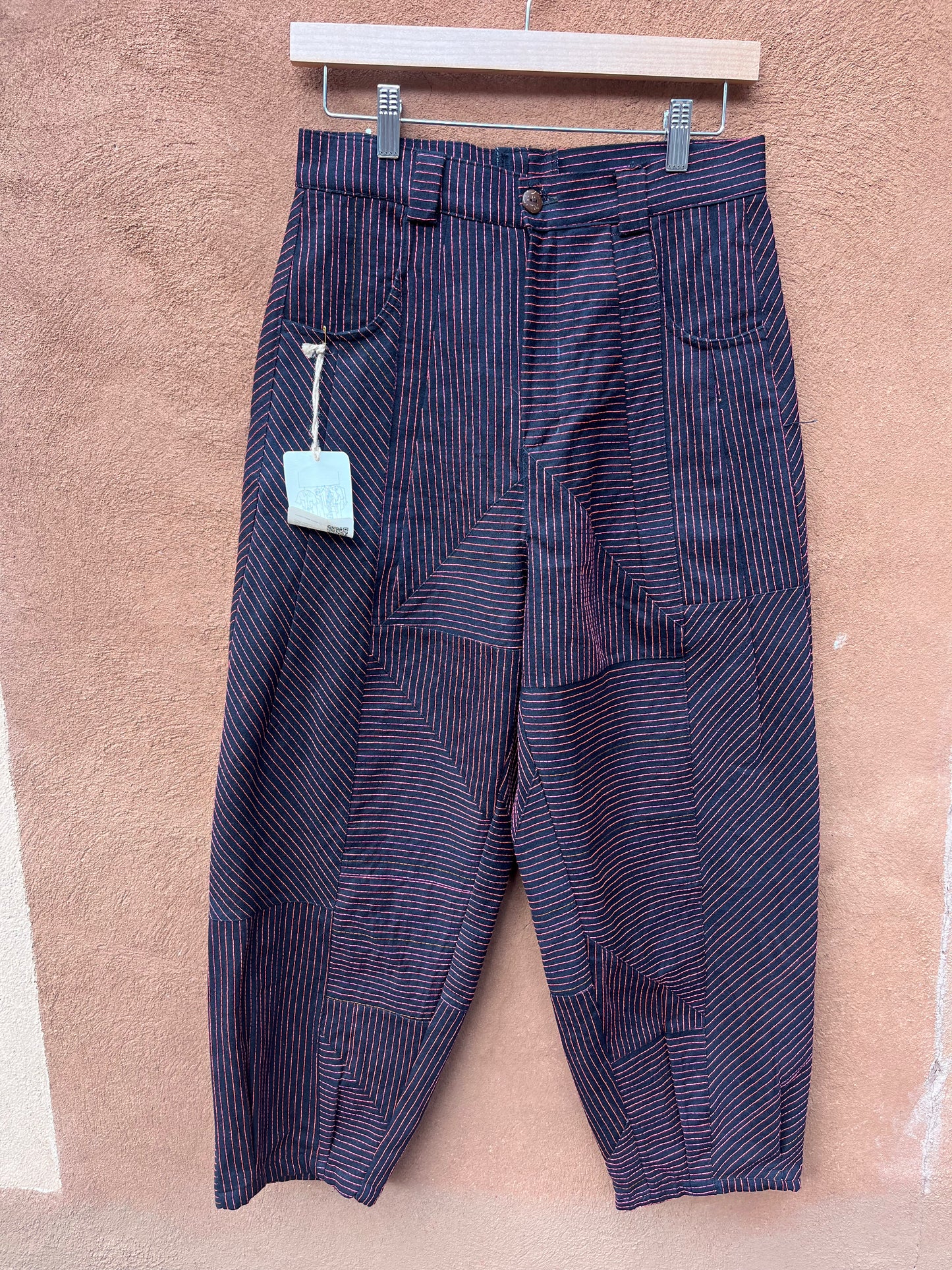High Waisted Barrel Pants - Black & neon stitch