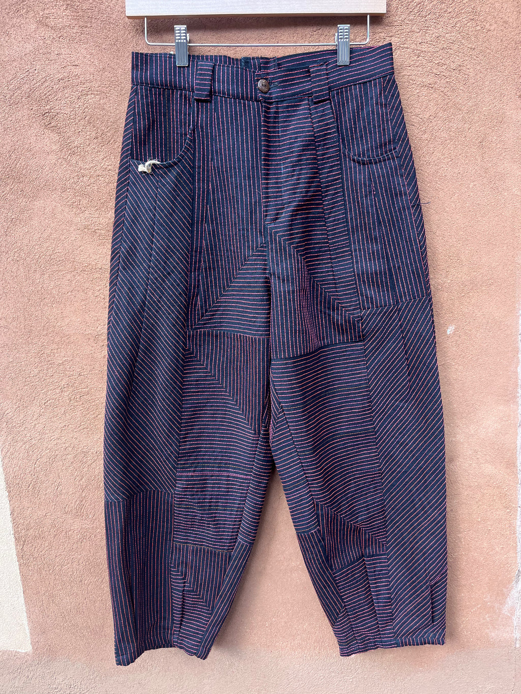 High Waisted Barrel Pants - Black & neon stitch