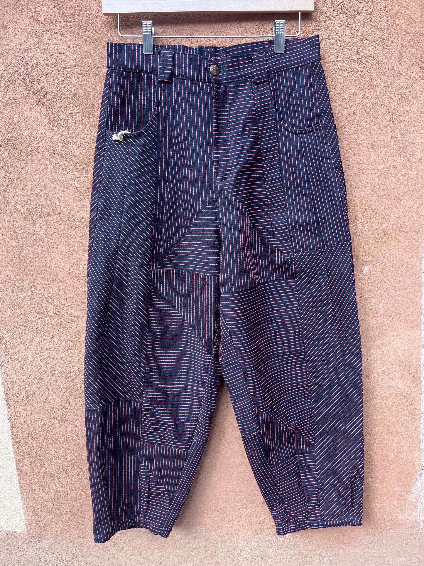 High Waisted Barrel Pants - Black & neon stitch
