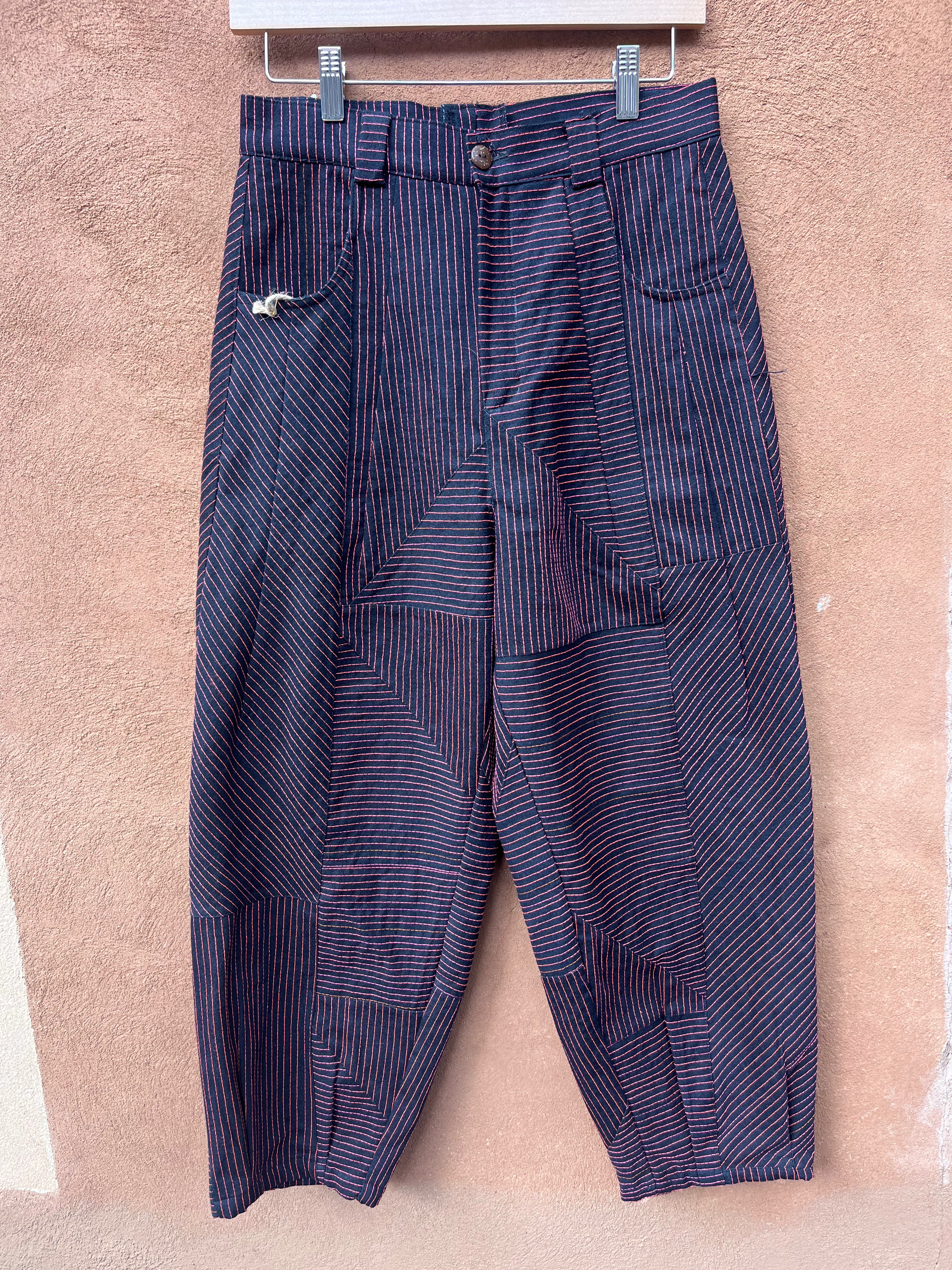 High Waisted Barrel Pants - Black & neon stitch