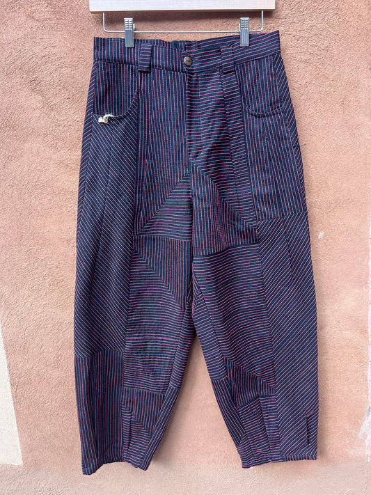 High Waisted Barrel Pants - Black & neon stitch