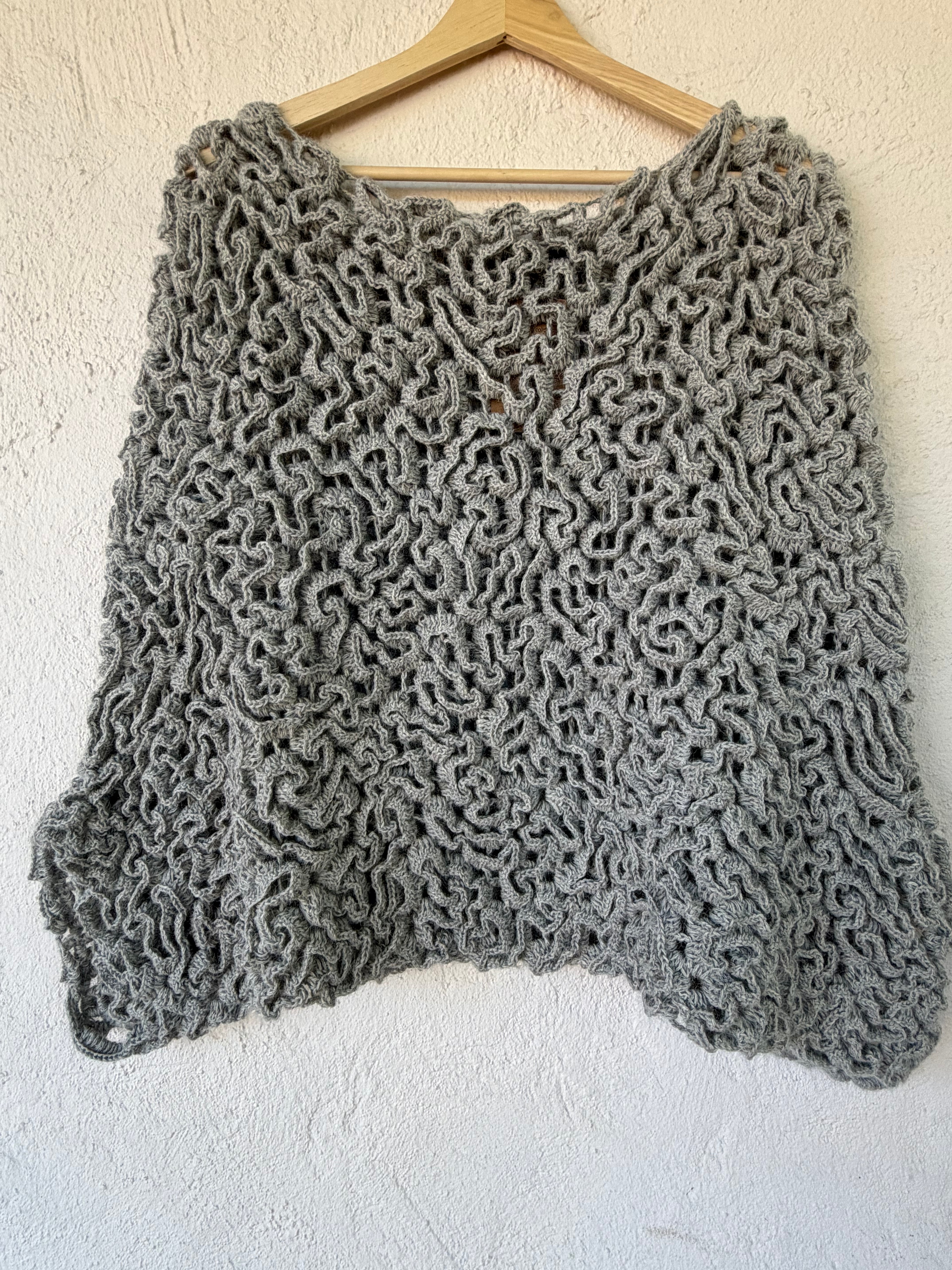 Poncho 100% Baby Alpaca - Light Grey