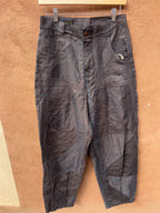 High Waisted Barrel Pants - Brown & turq stitch