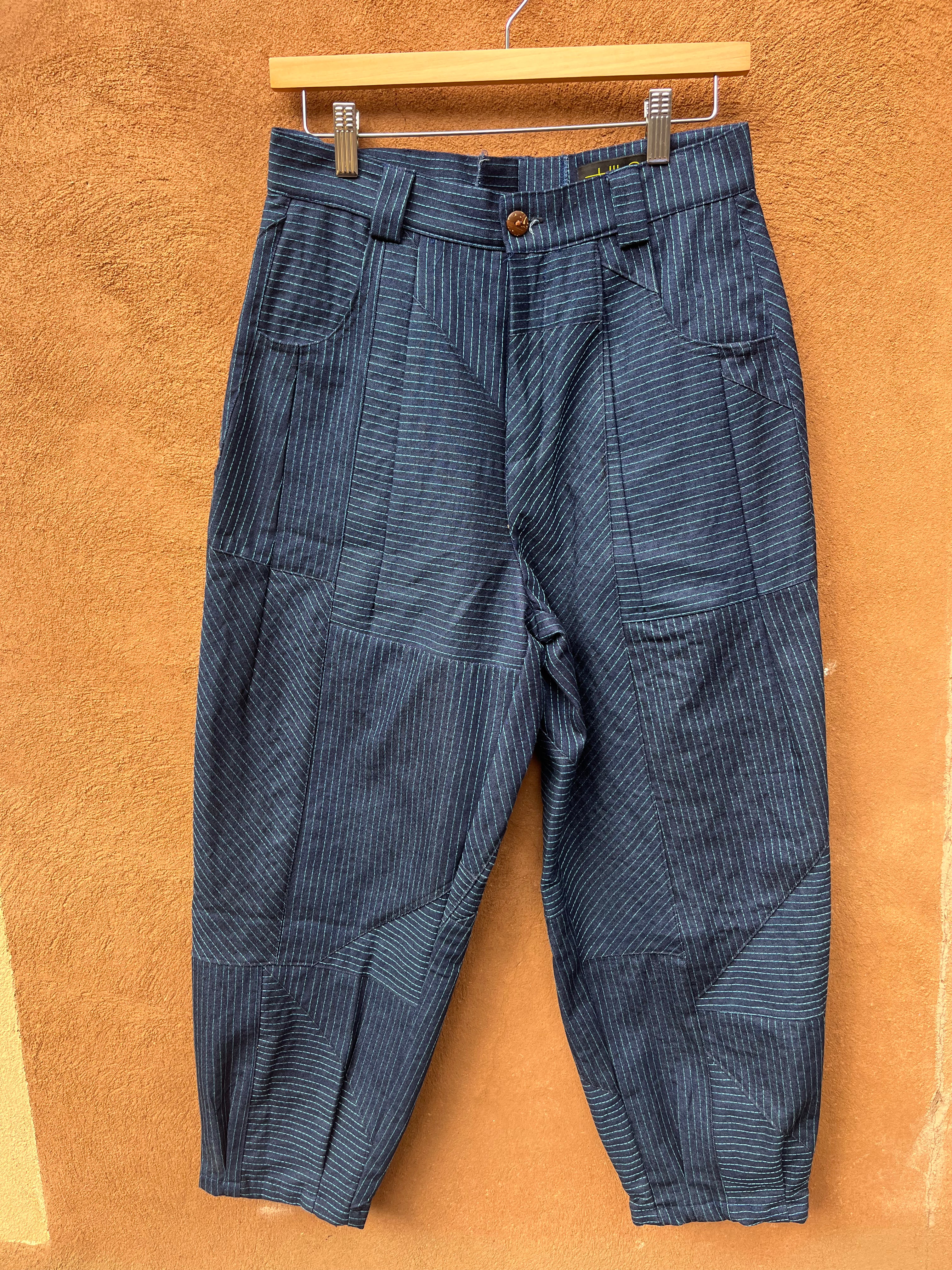 High Waisted Barrel Pants - Jean and turq thread