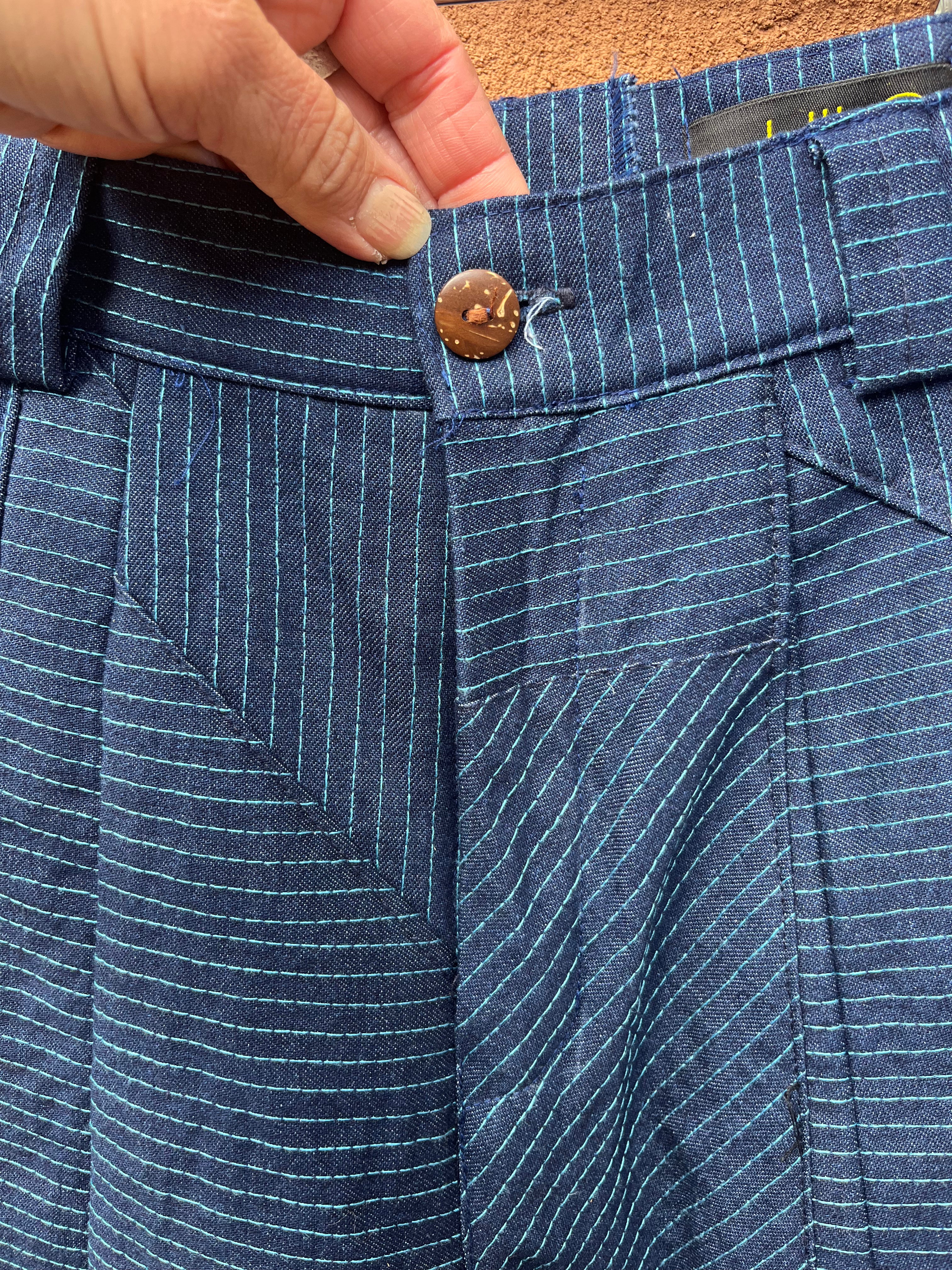 High Waisted Barrel Pants - Jean and turq thread