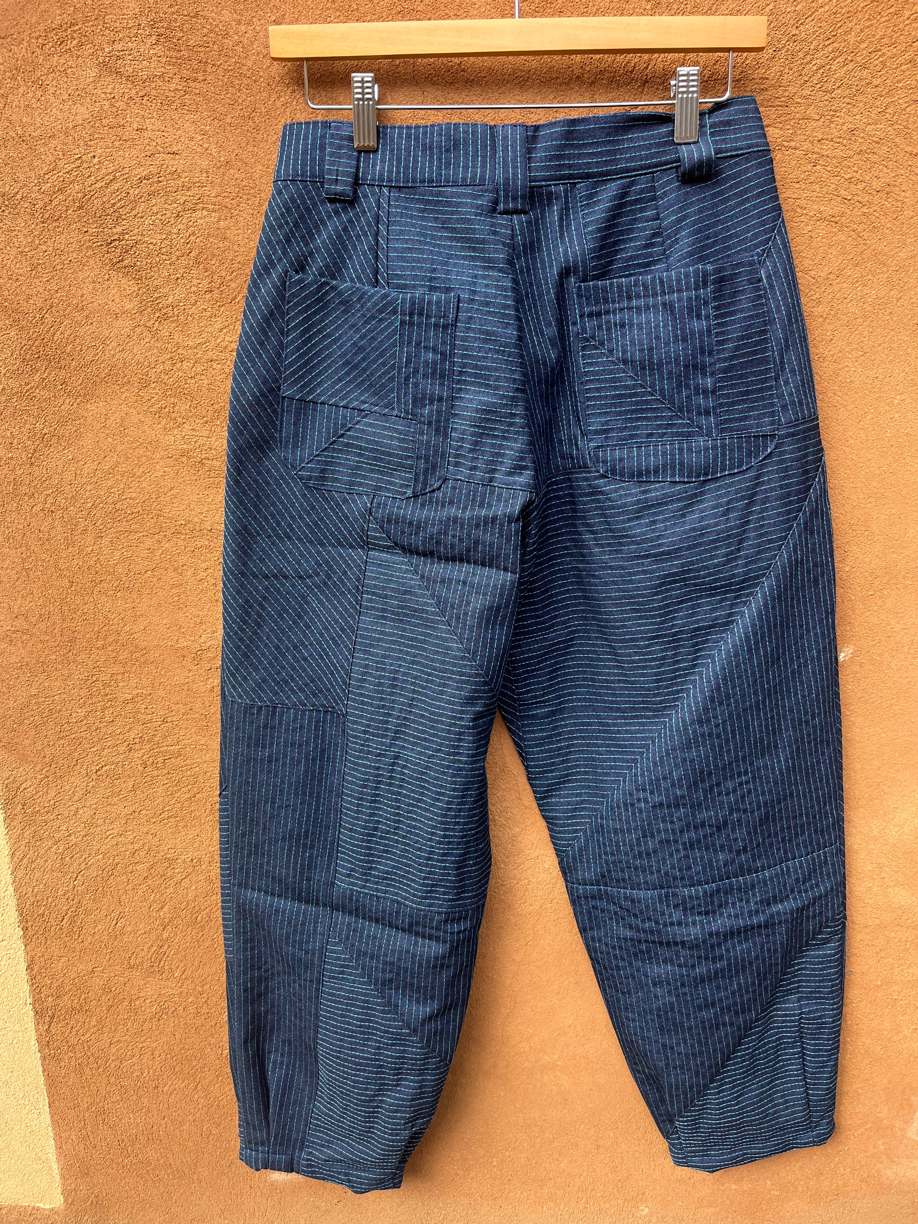 High Waisted Barrel Pants - Jean and turq thread