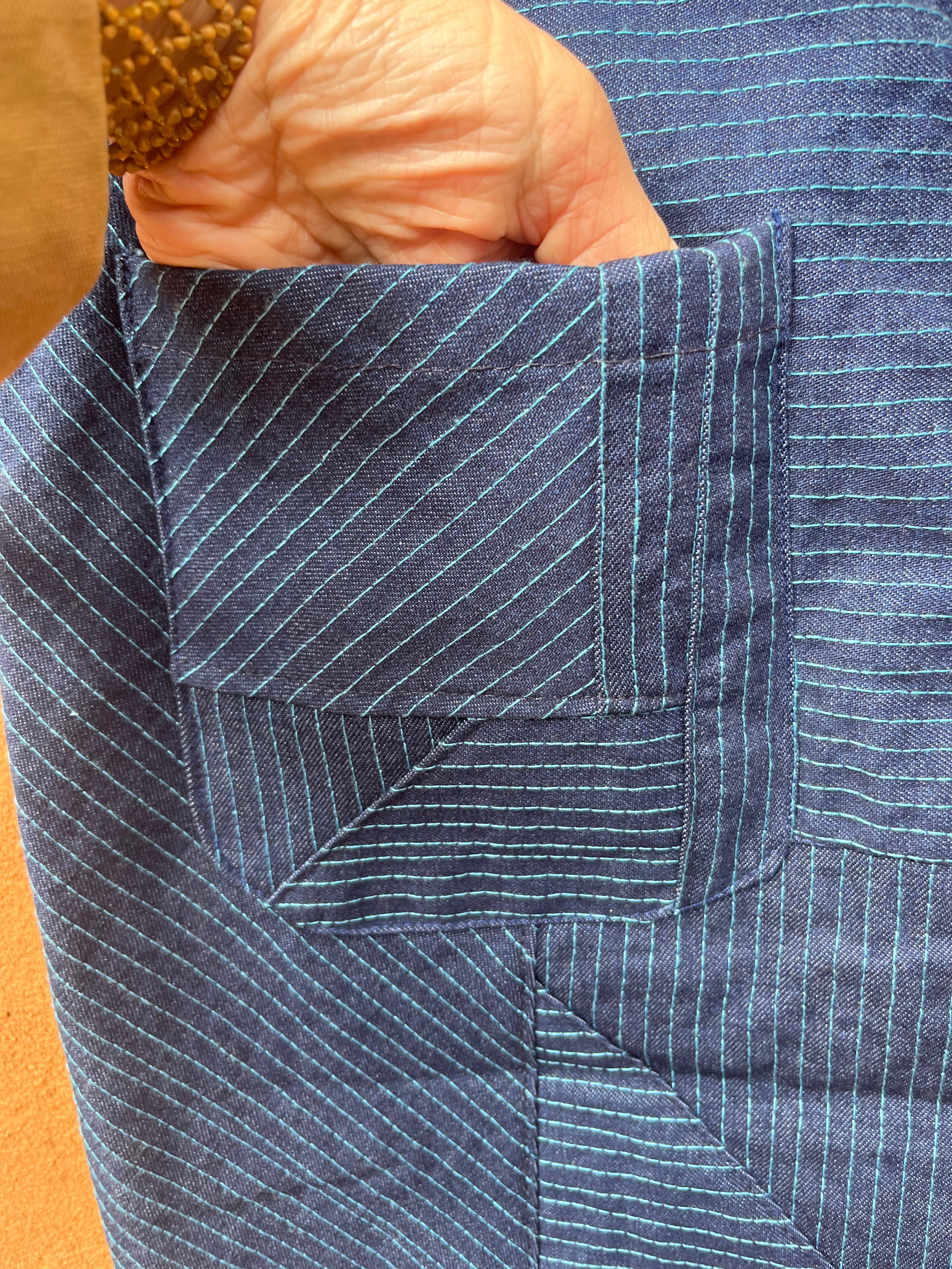 High Waisted Barrel Pants - Jean and turq thread