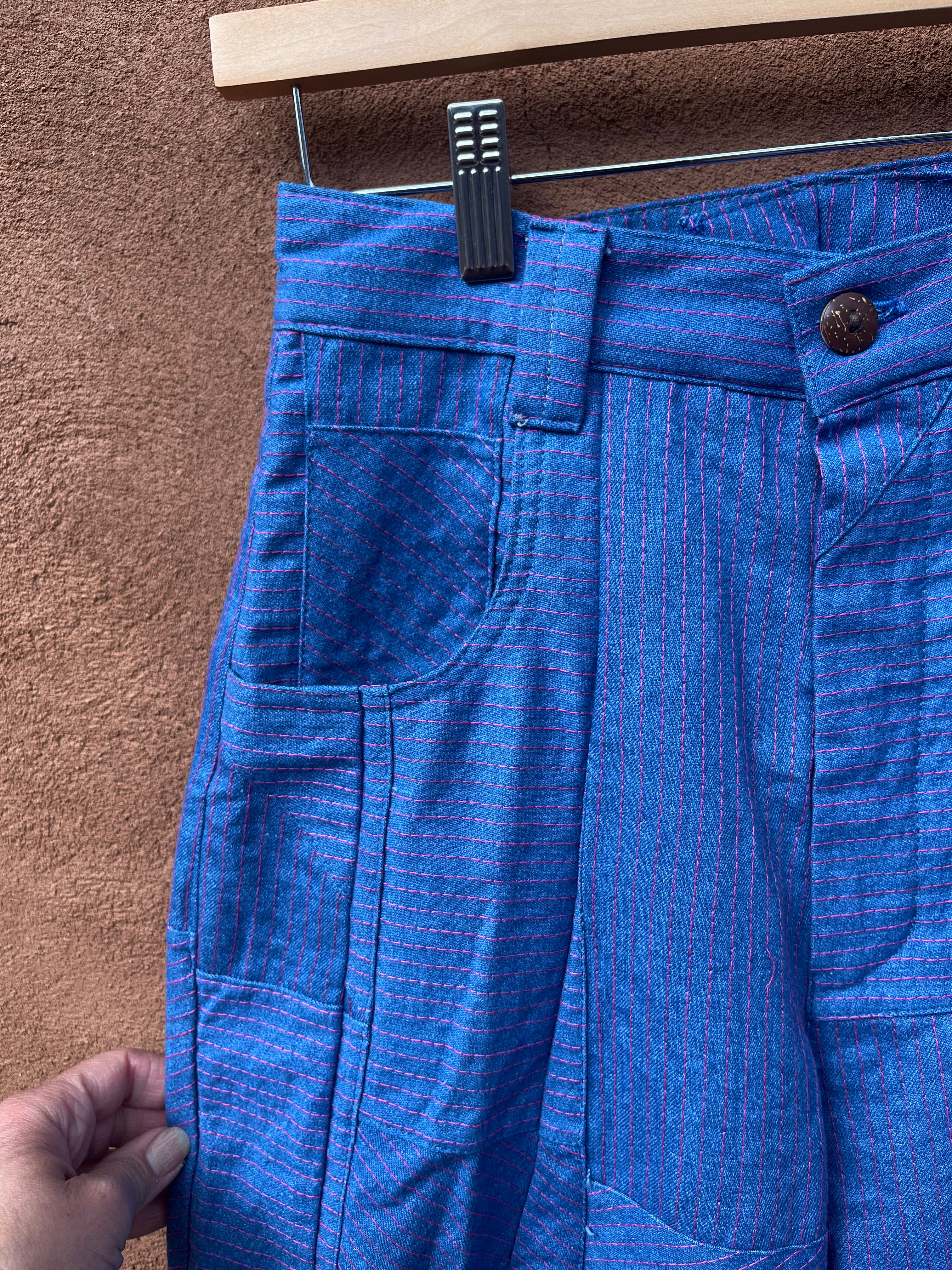 High Waisted Barrel Pants - Jean and pink thread