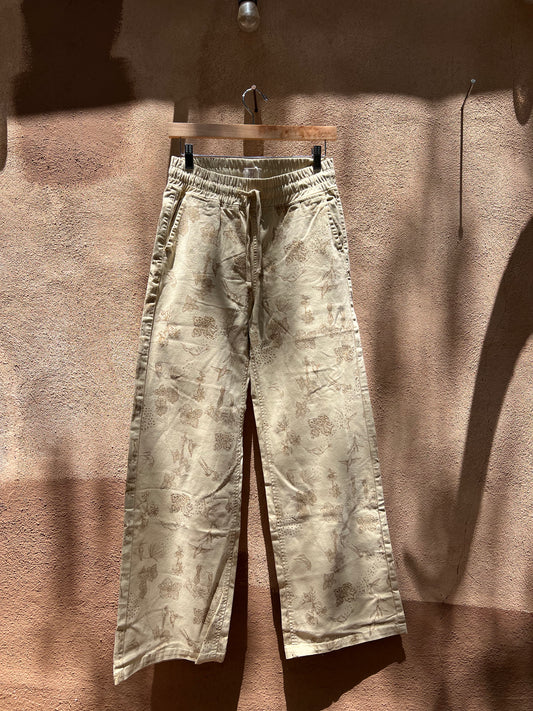 Yellow Wide Leg Pants - unisex - Botanical design - 100% cotton