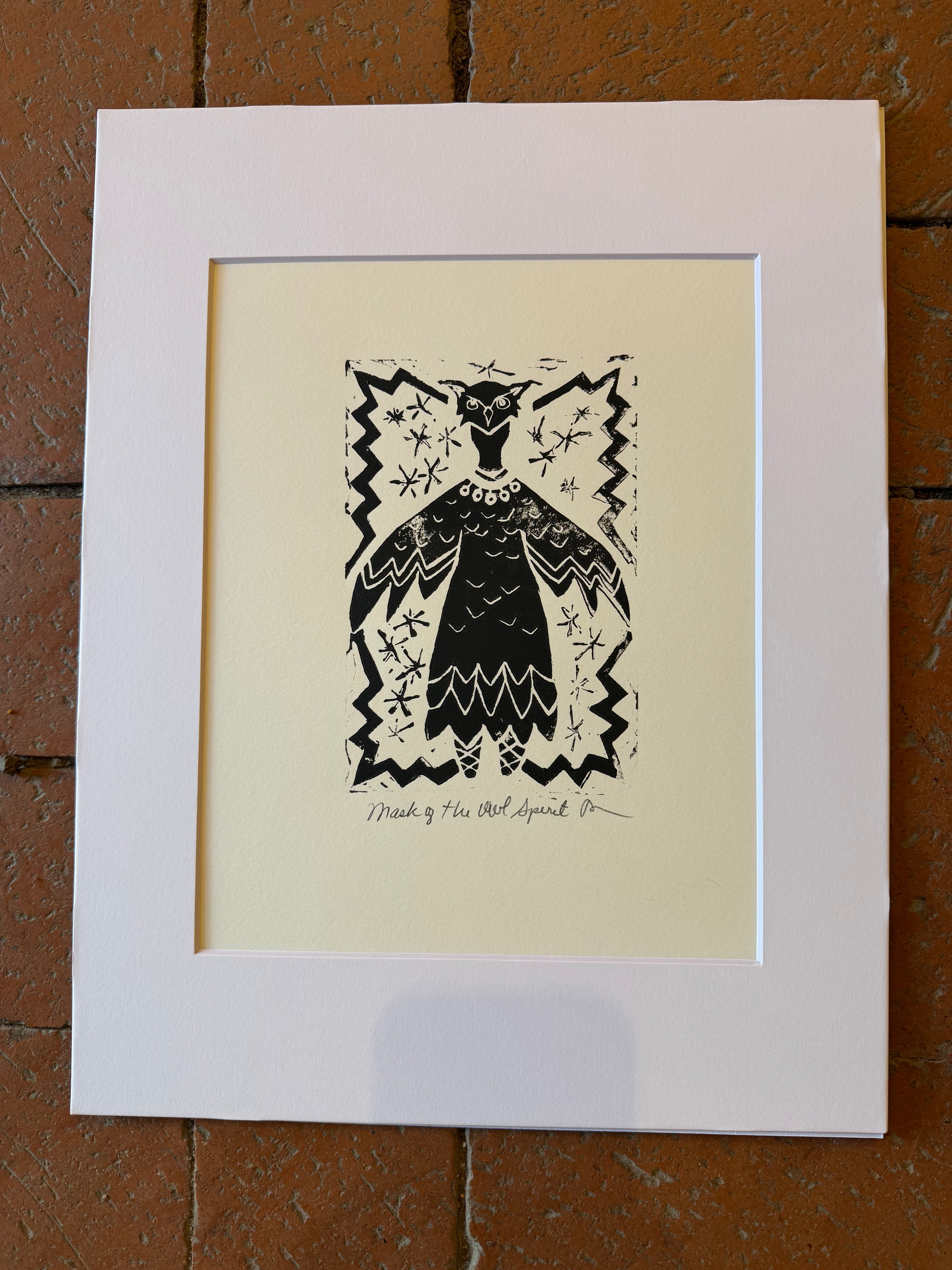 Mask of the Owl Spirit - Block Print - 11” x 14”