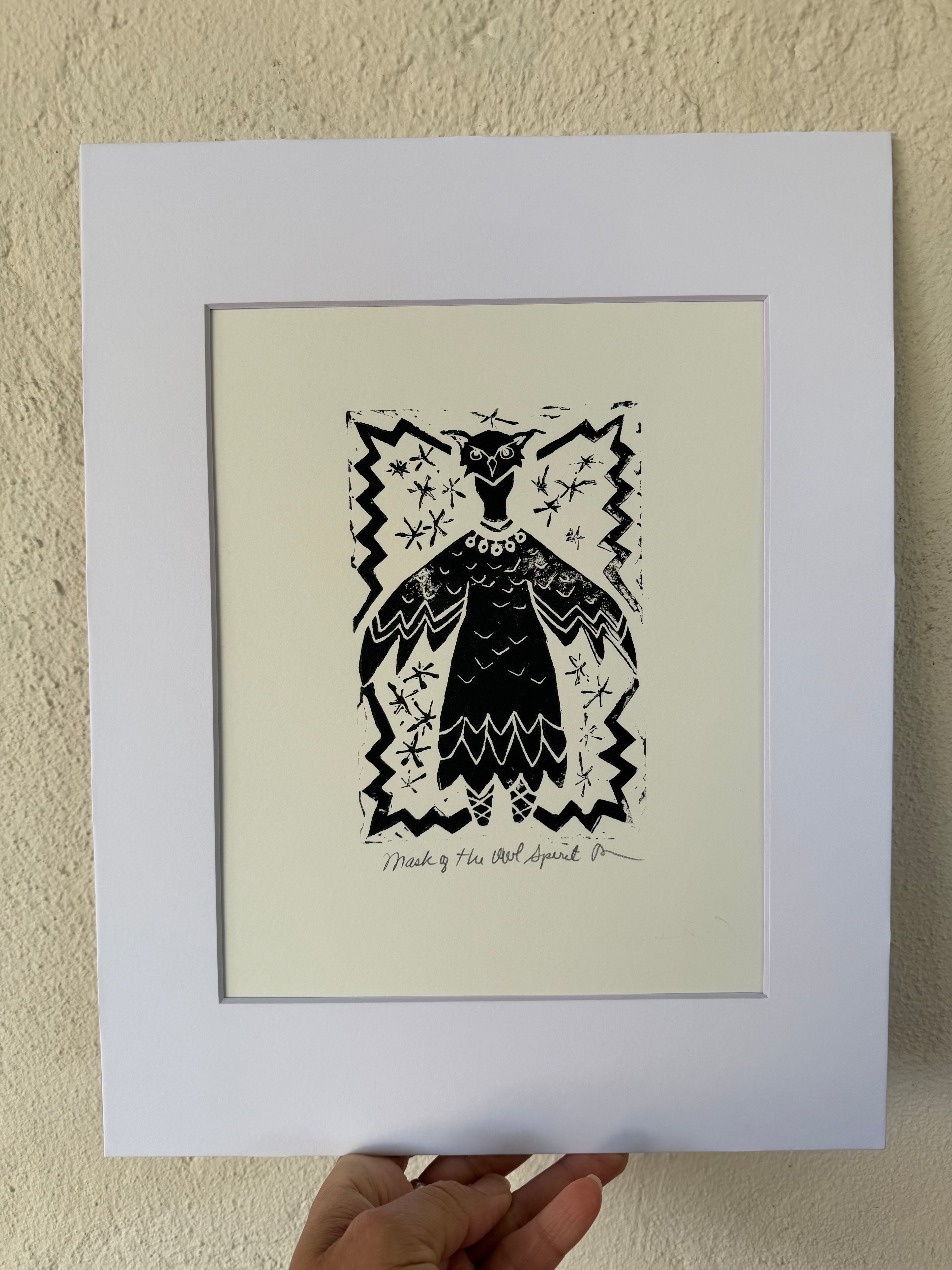 Mask of the Owl Spirit - Block Print - 11” x 14”