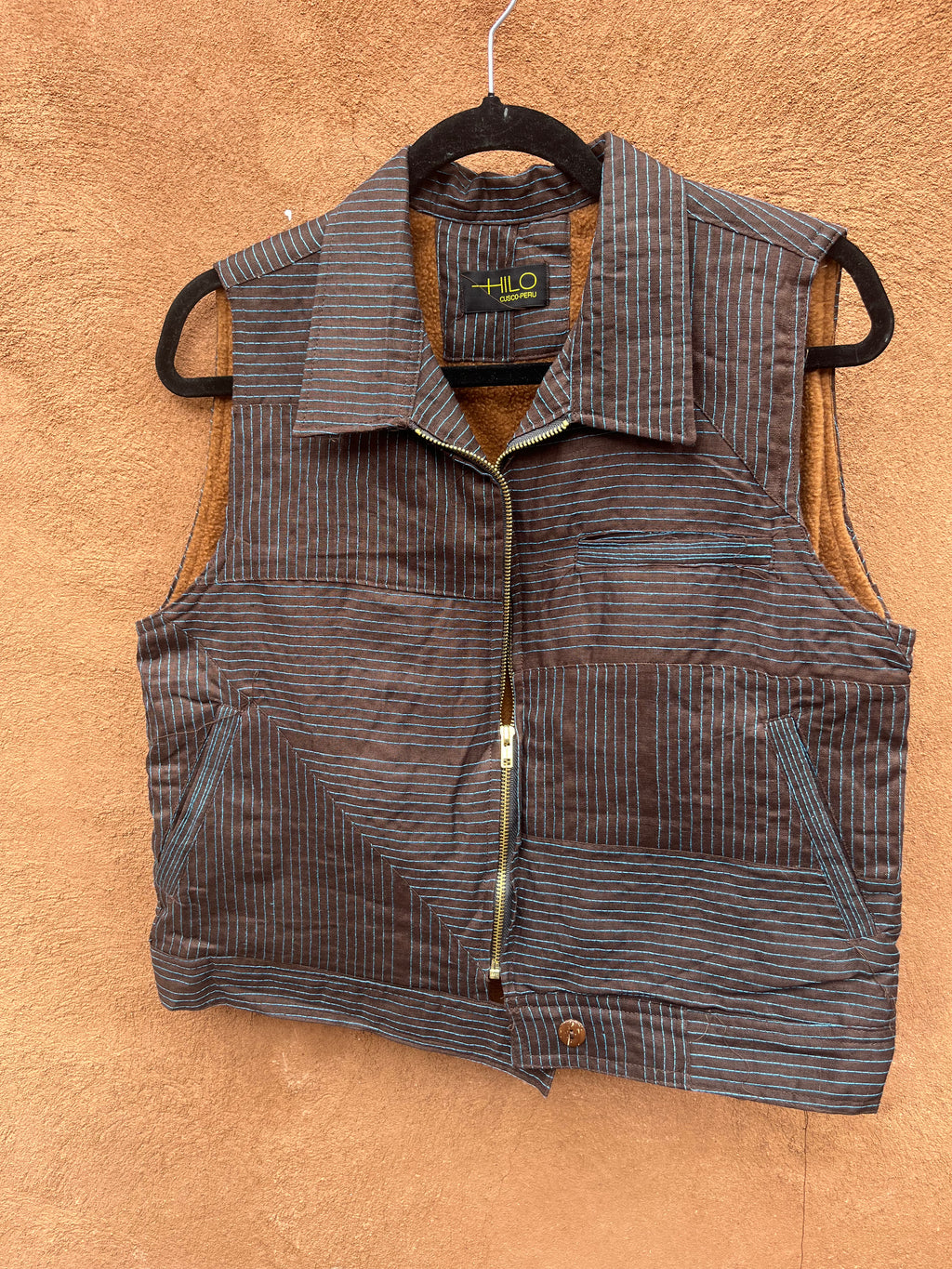 Vest - Brown Linen with turq thread