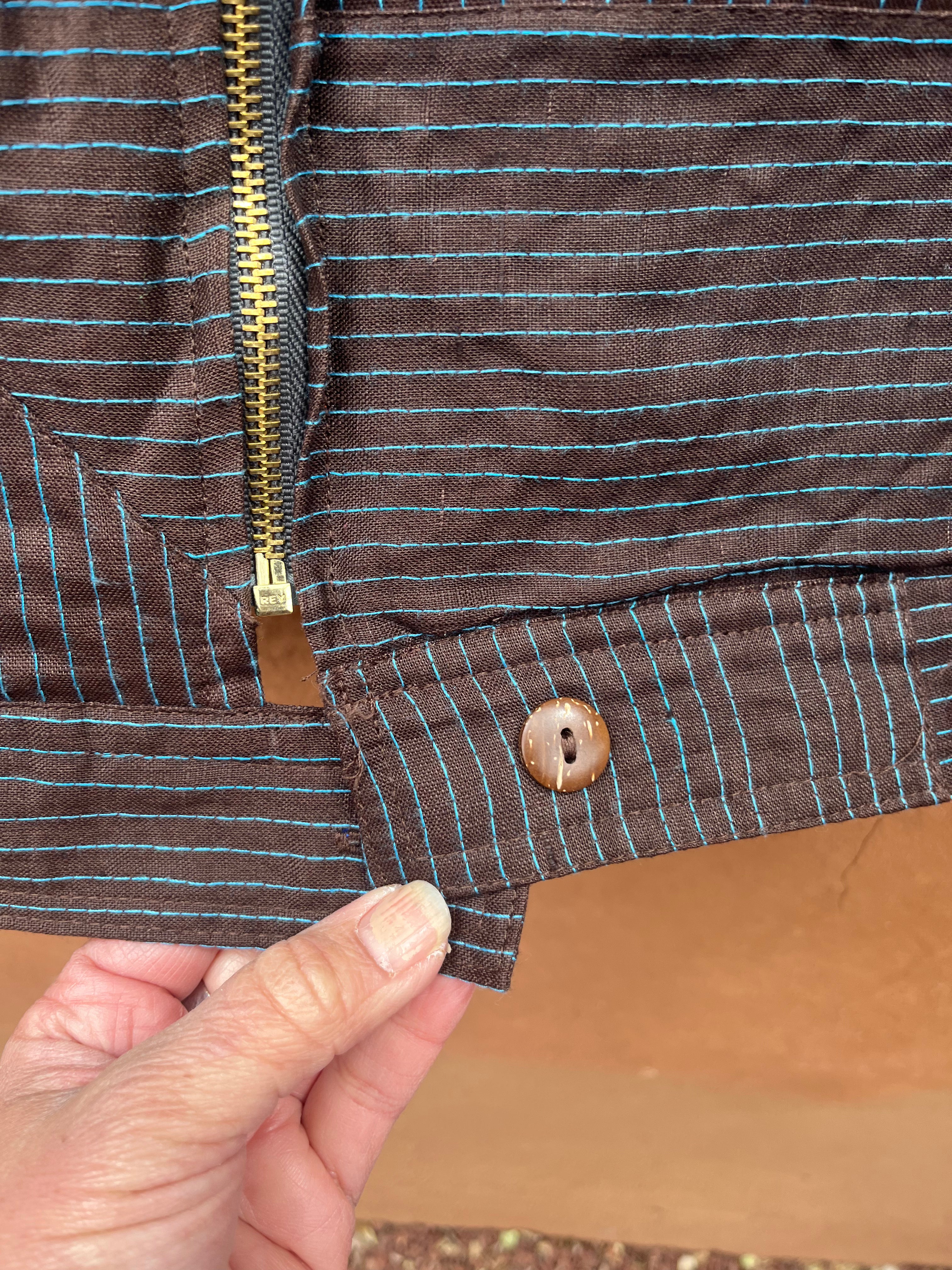 Vest - Brown Linen with turq thread