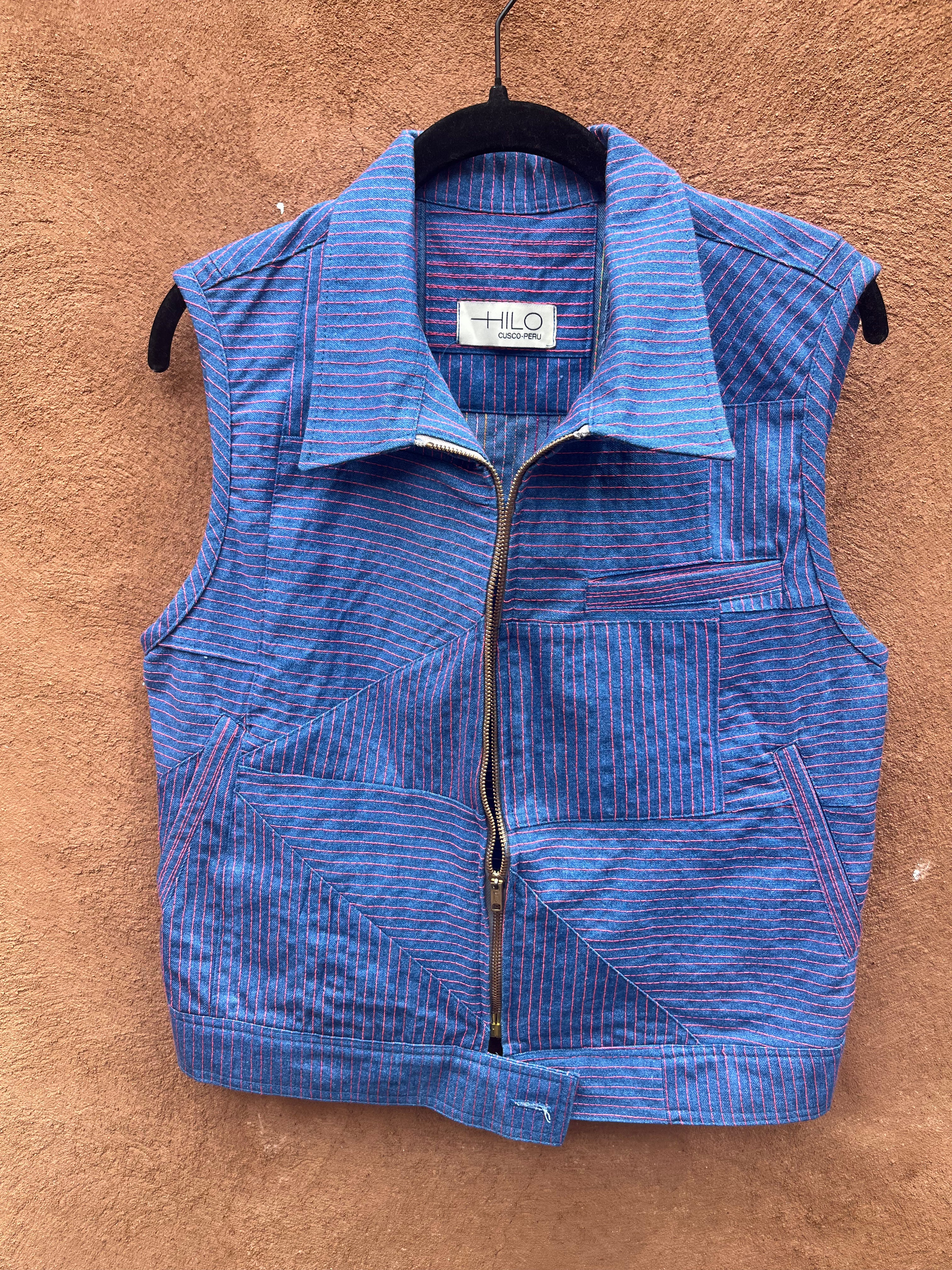 Vest - Jean with pink thread