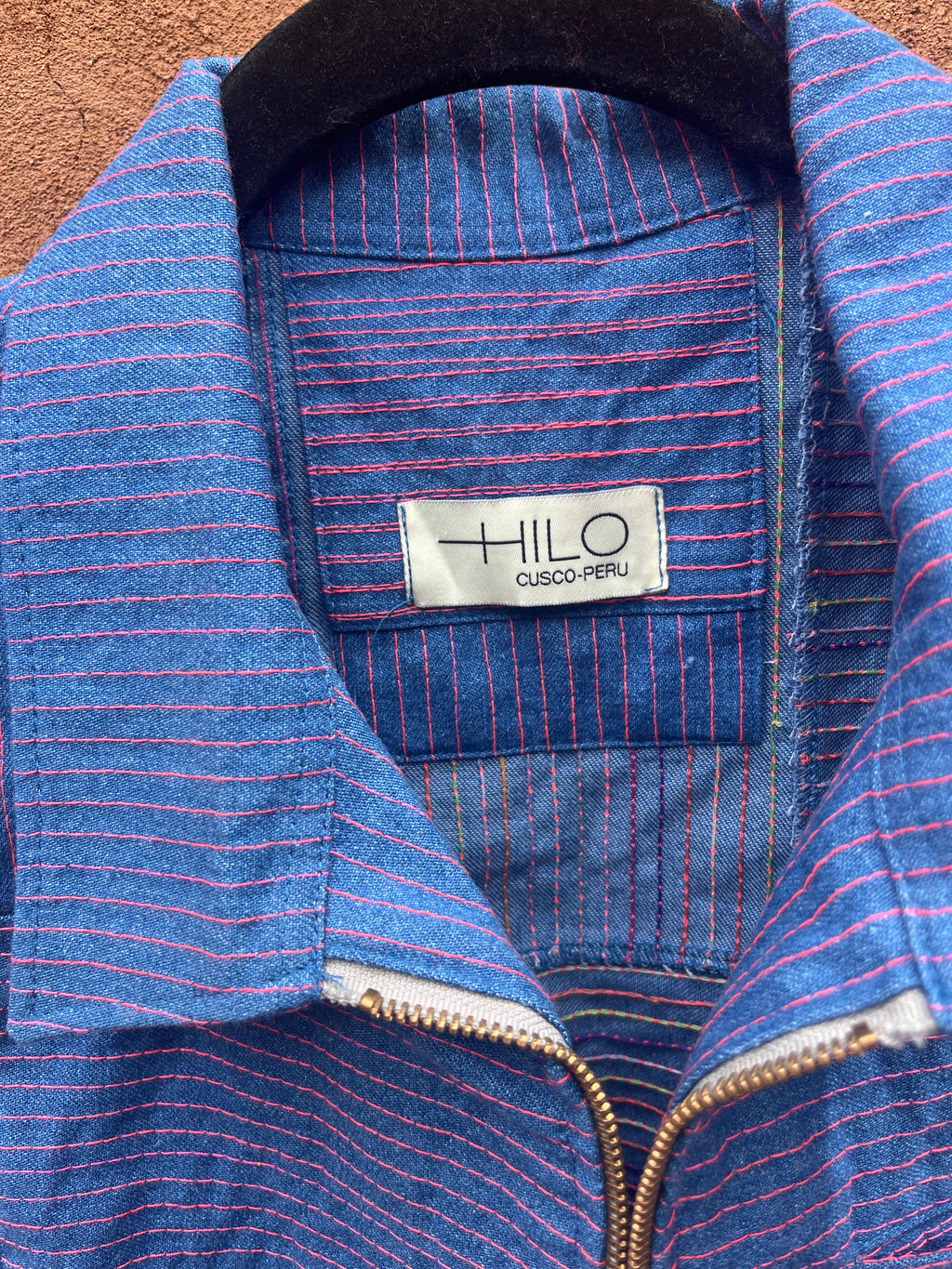 Vest - Jean with pink thread
