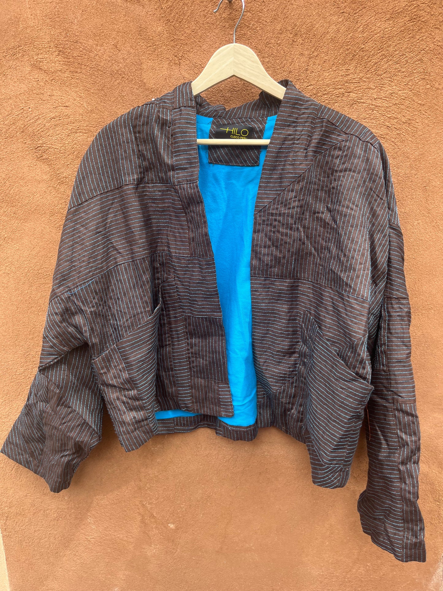 Kimono Blazer - Brown Linen and Turq thread