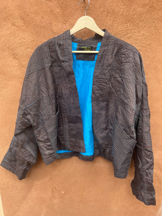 Kimono Blazer - Brown Linen and Turq thread