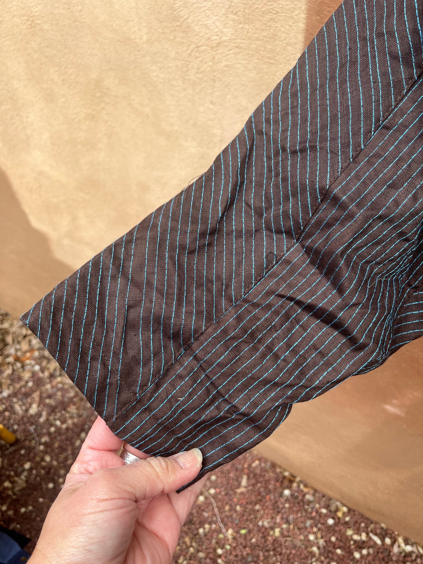 Kimono Blazer - Brown Linen and Turq thread