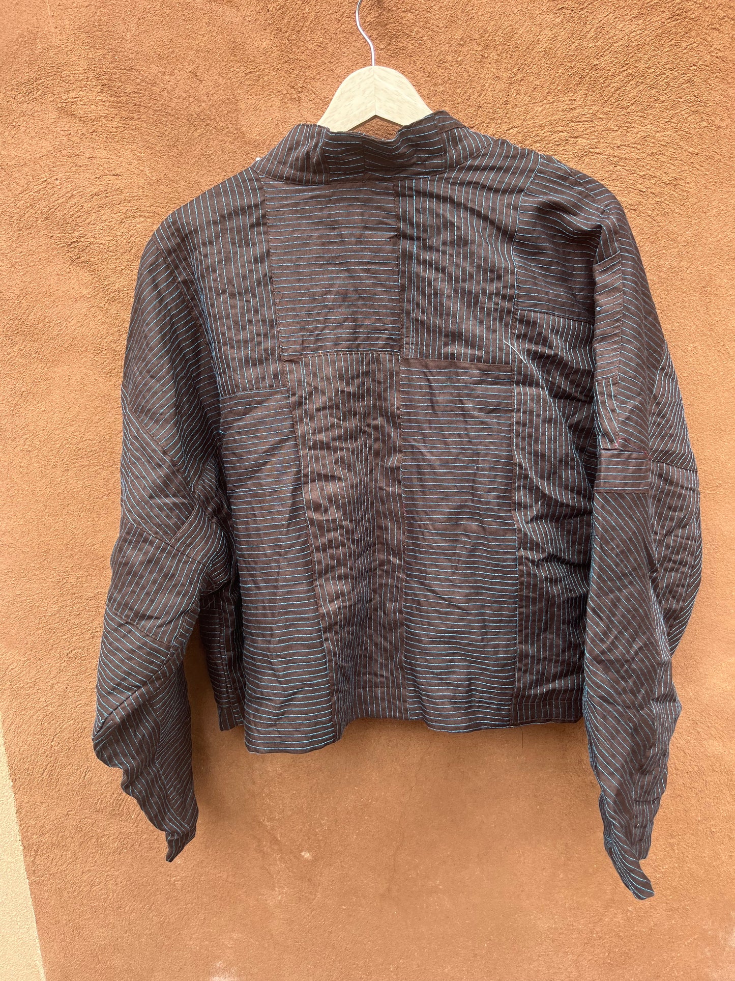 Kimono Blazer - Brown Linen and Turq thread