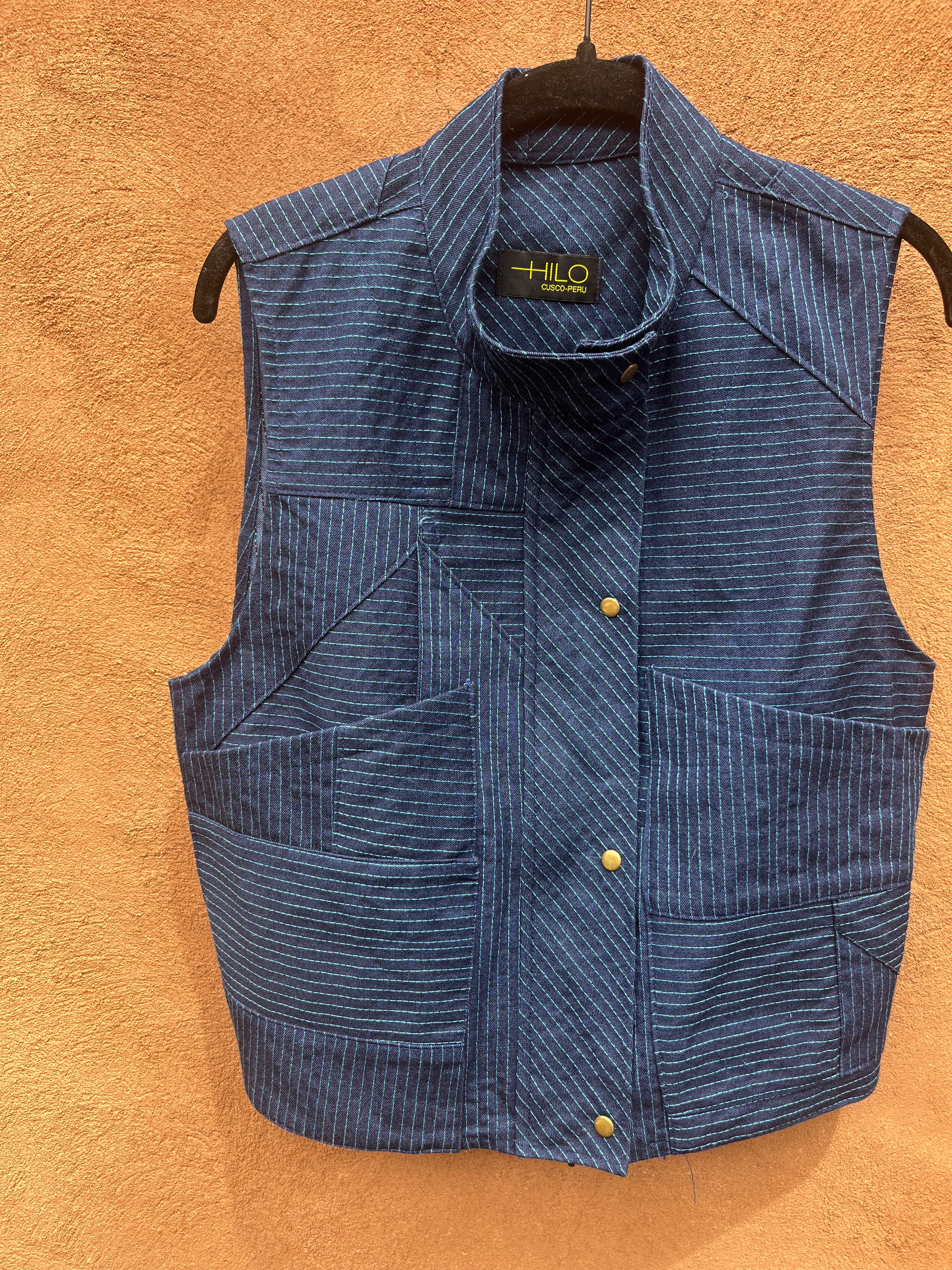 Vest - Blue jean with turquoise thread