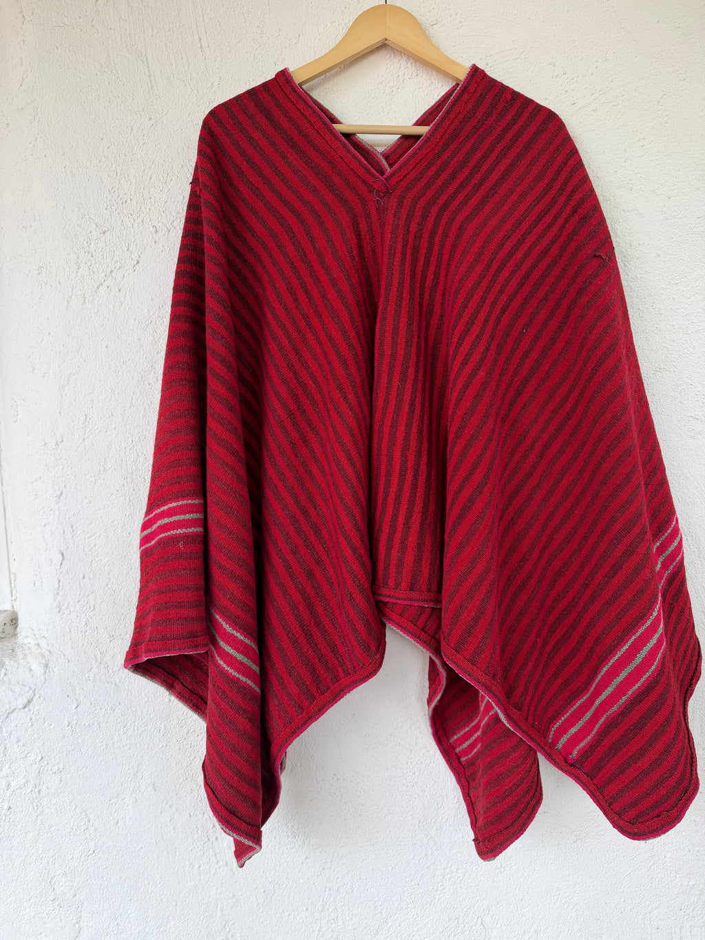 Vintage Poncho - Andean Handwoven Wool - Red