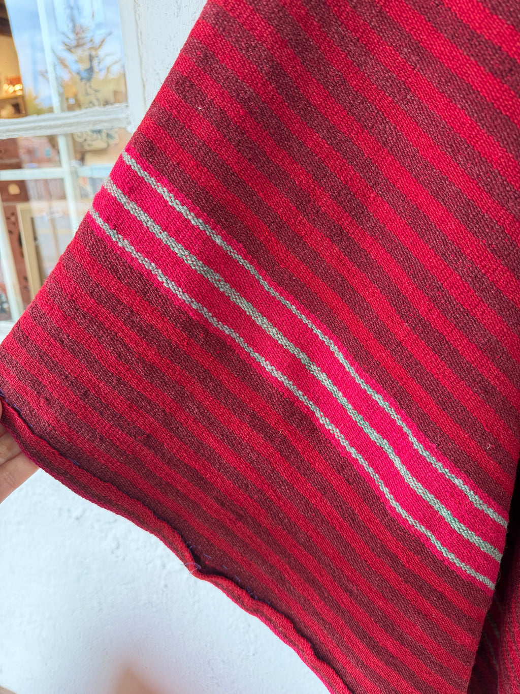 Vintage Poncho - Andean Handwoven Wool - Red