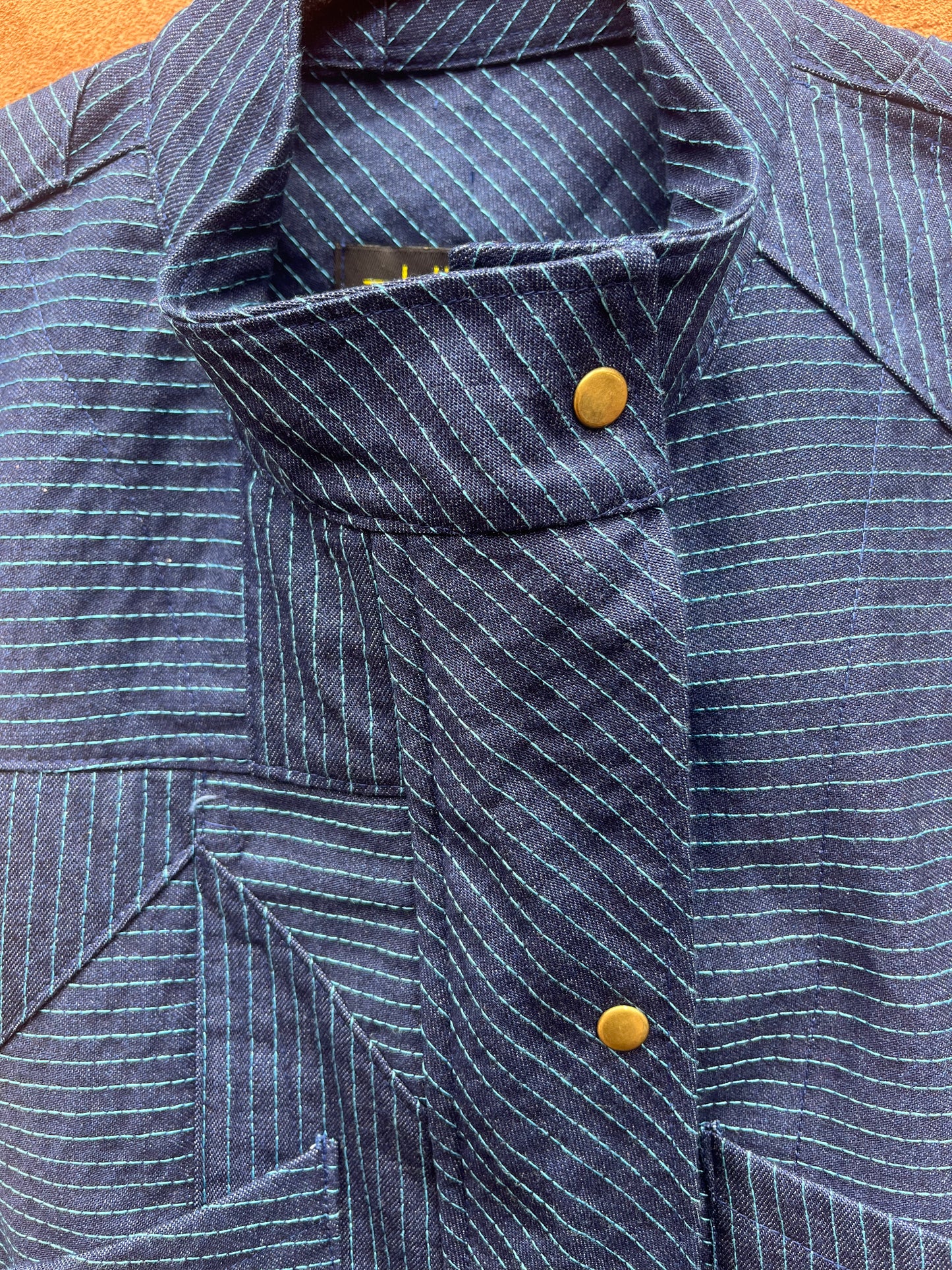 Vest - Blue jean with turquoise thread