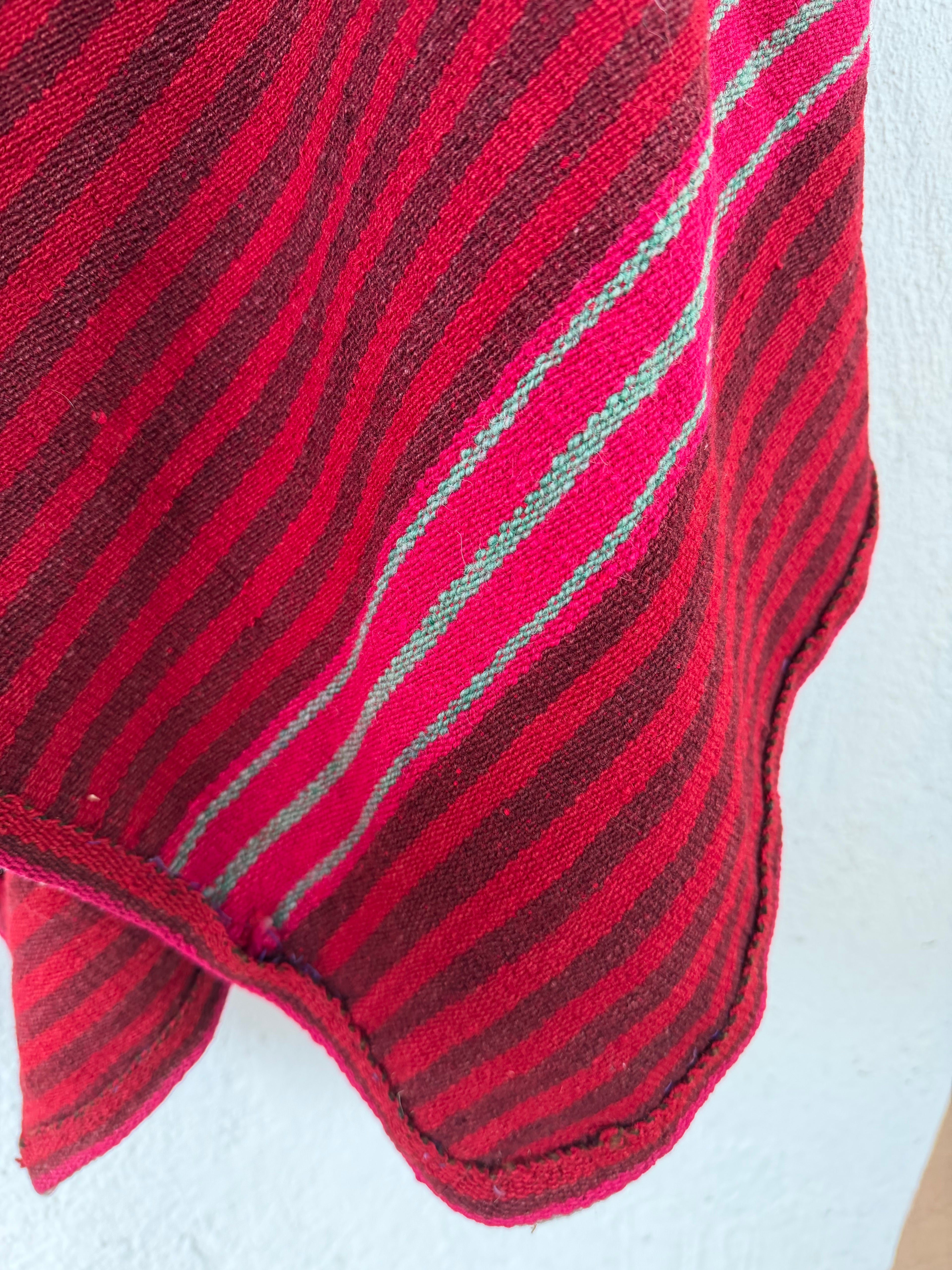 Vintage Poncho - Andean Handwoven Wool - Red