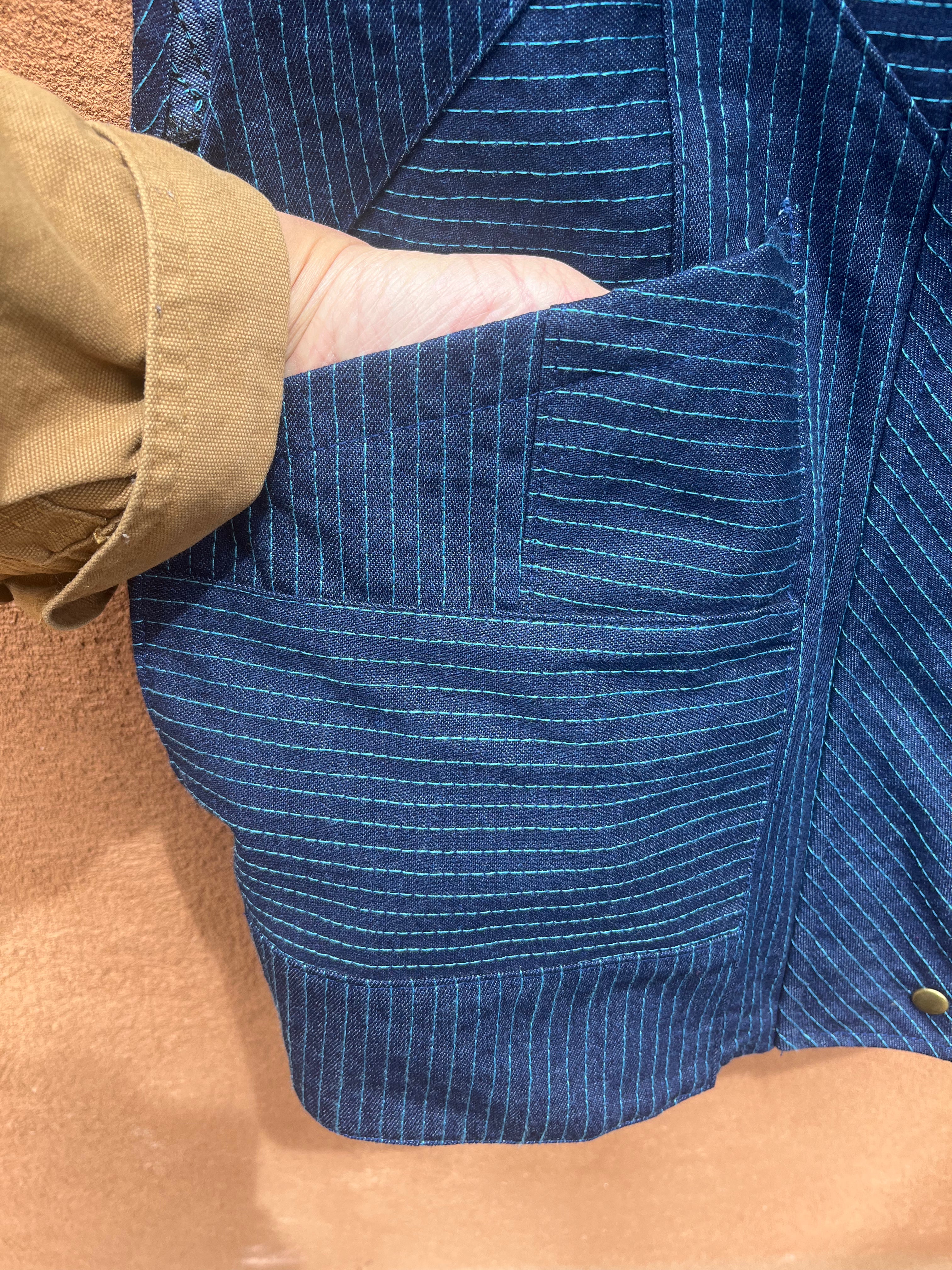 Vest - Blue jean with turquoise thread