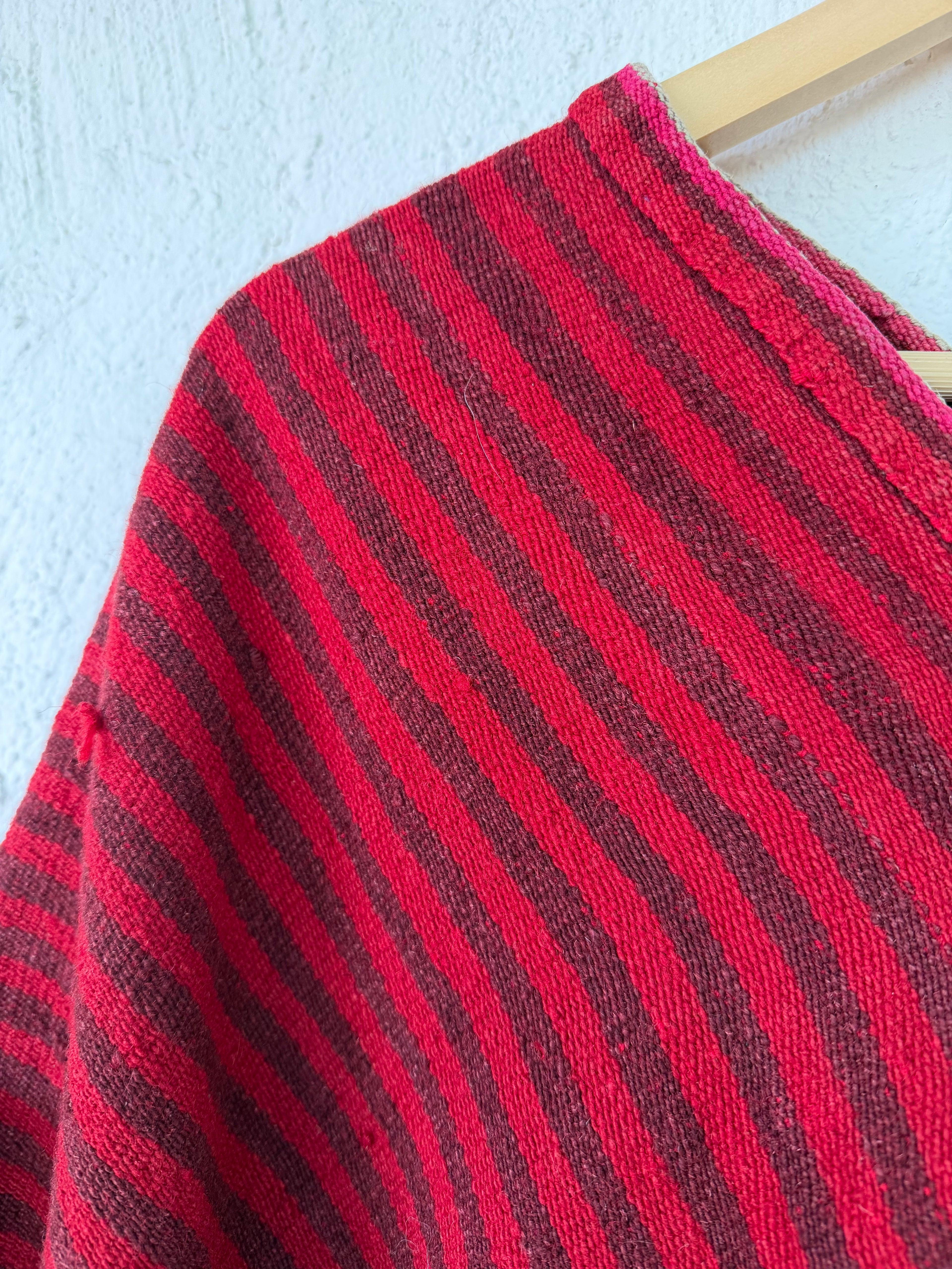 Vintage Poncho - Andean Handwoven Wool - Red