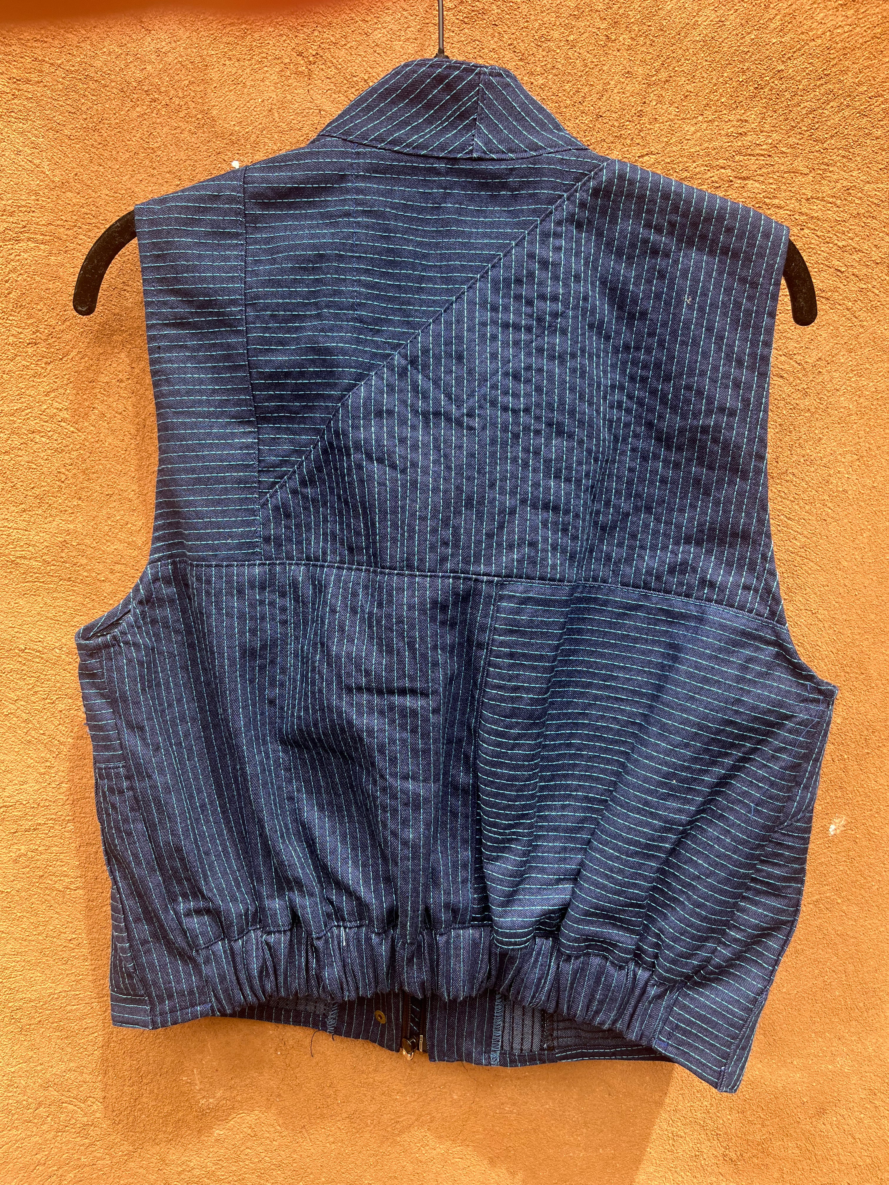 Vest - Blue jean with turquoise thread