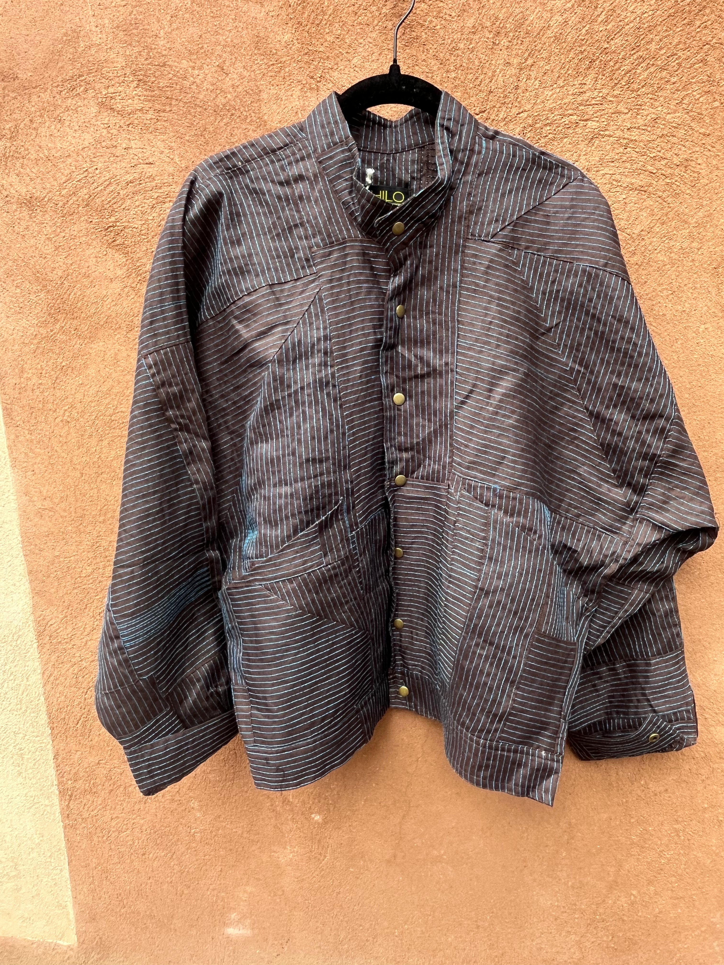 Bomber Jacket - Brown linen and turq