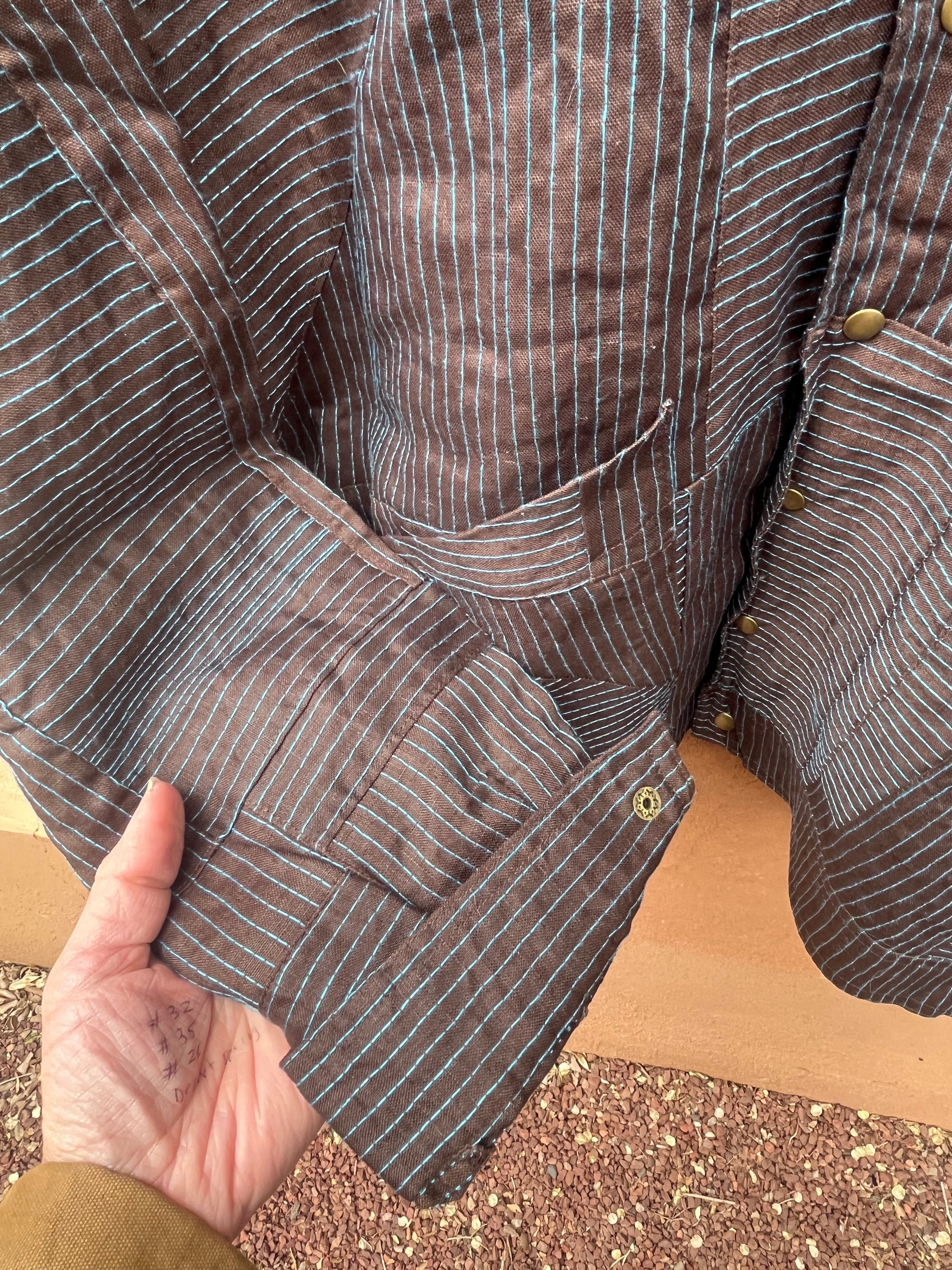 Bomber Jacket - Brown linen and turq