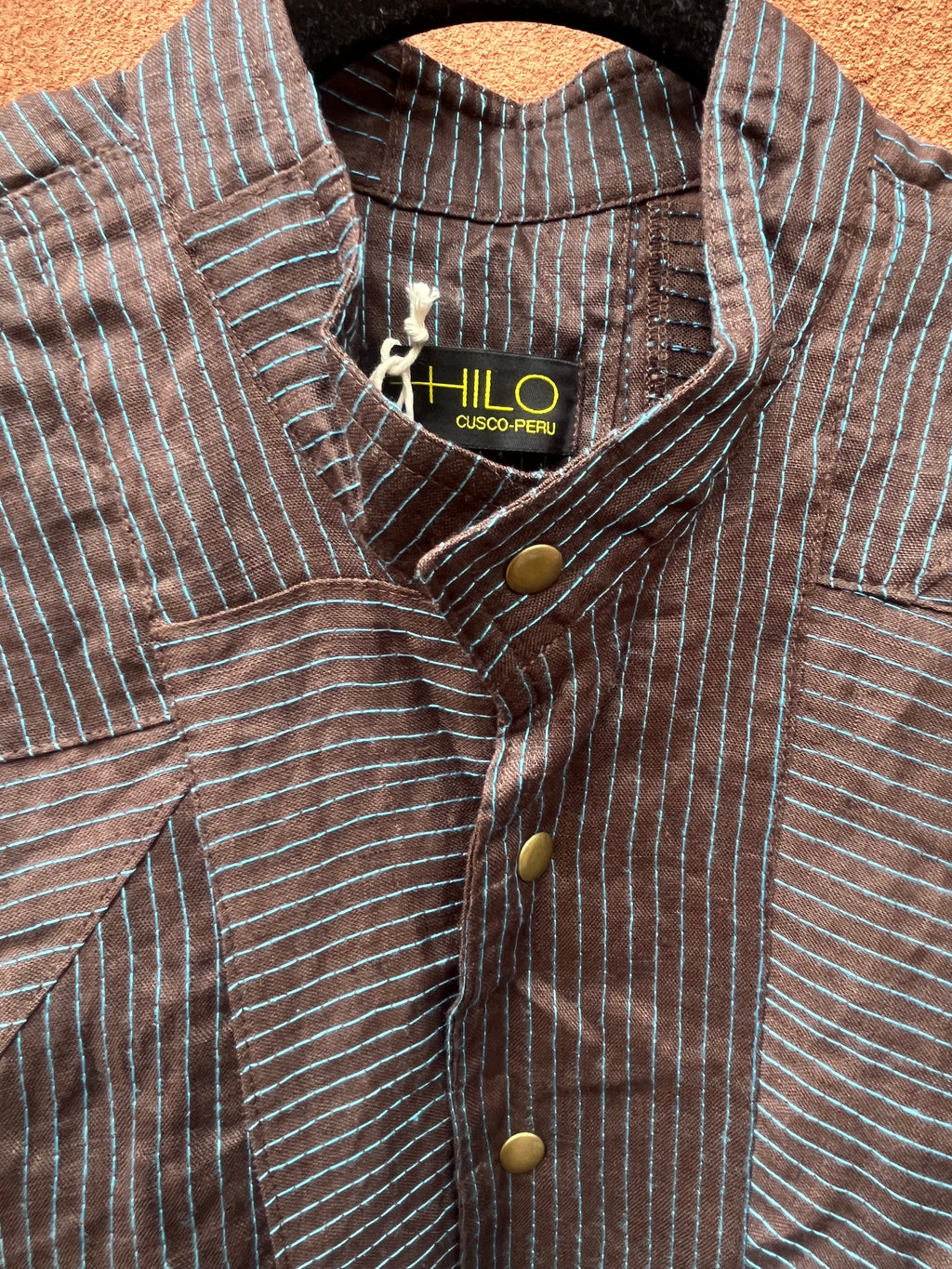 Bomber Jacket - Brown linen and turq