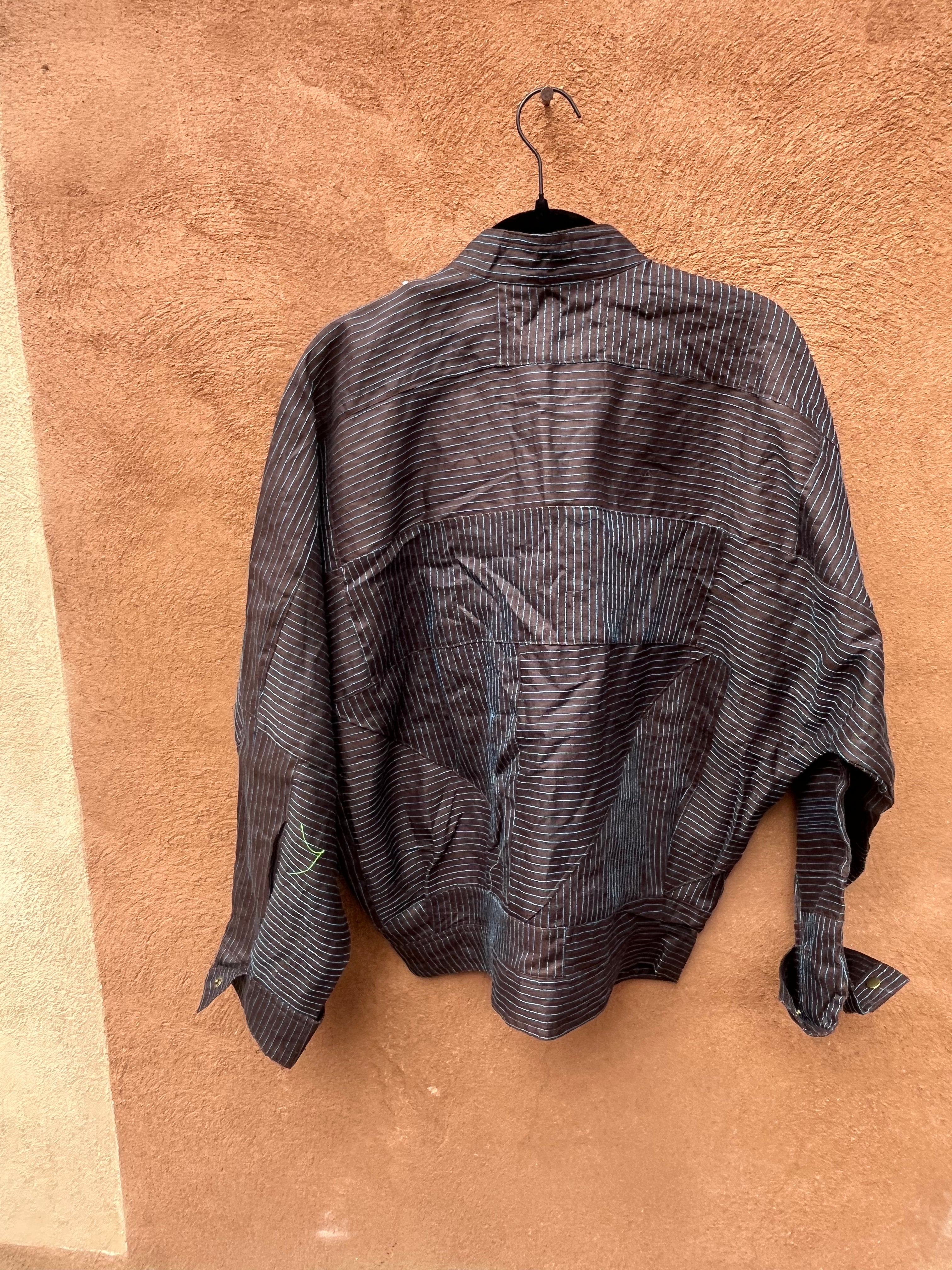Bomber Jacket - Brown linen and turq