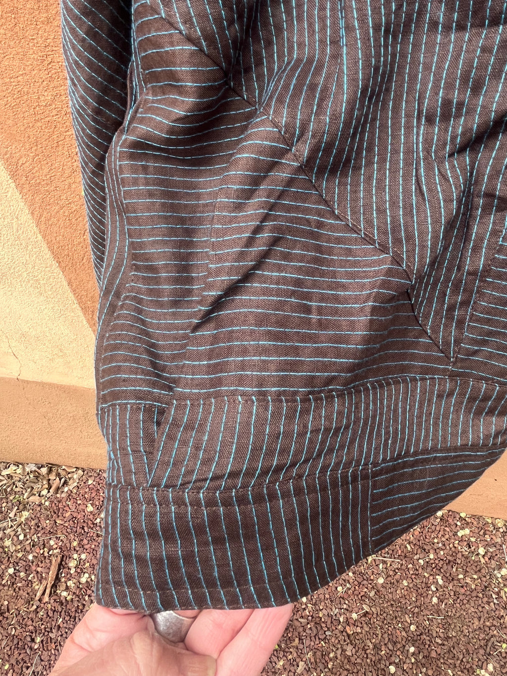 Bomber Jacket - Brown linen and turq