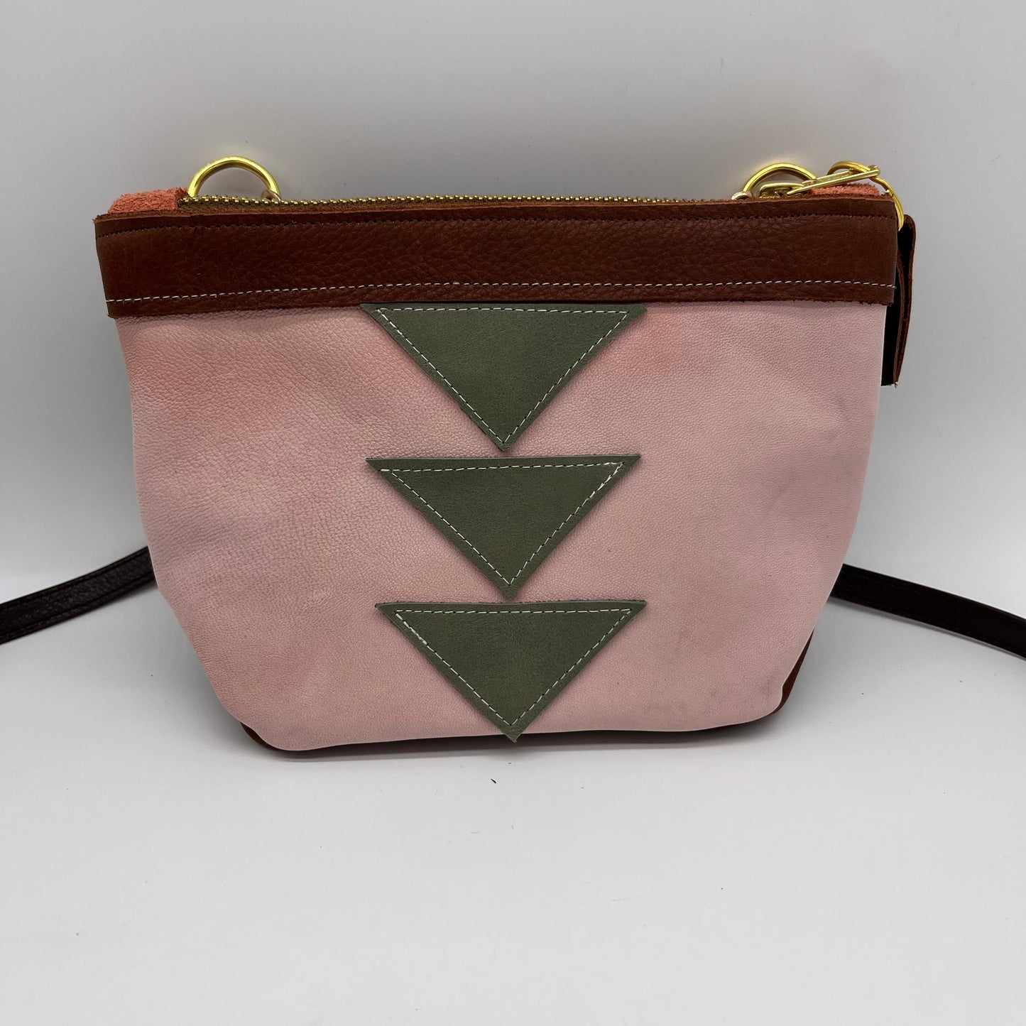 Small Crossbody bag ~ pink and green triangles