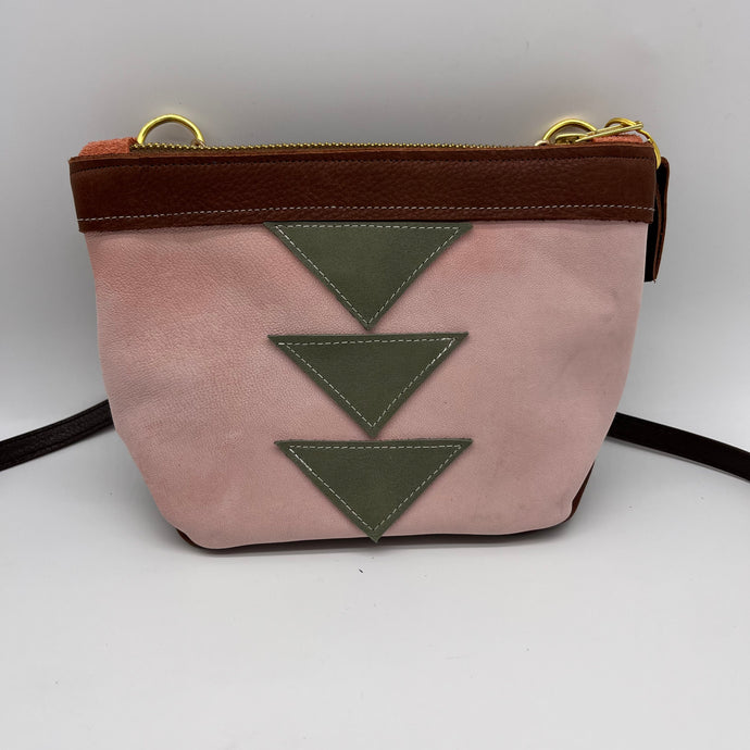 Crossbody bag ~ pink and green triangles