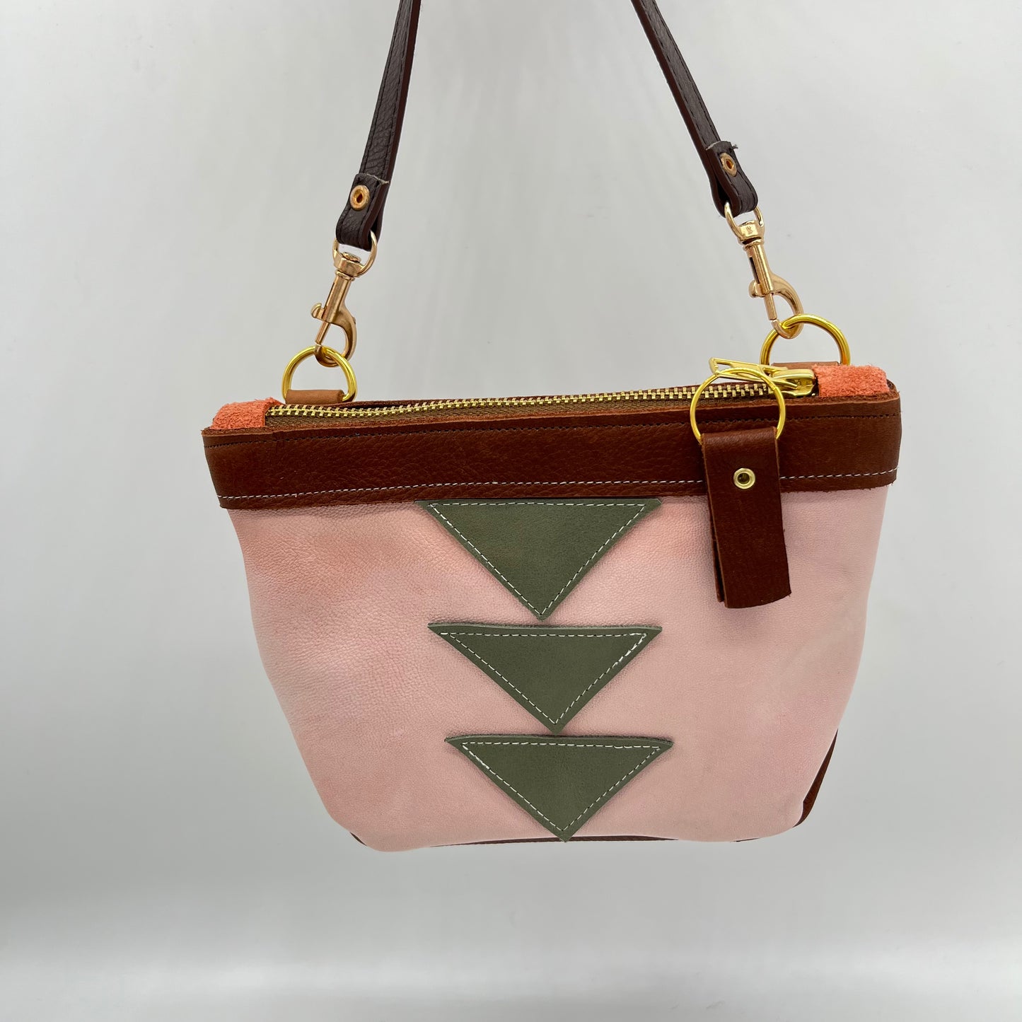 Small Crossbody bag ~ pink and green triangles