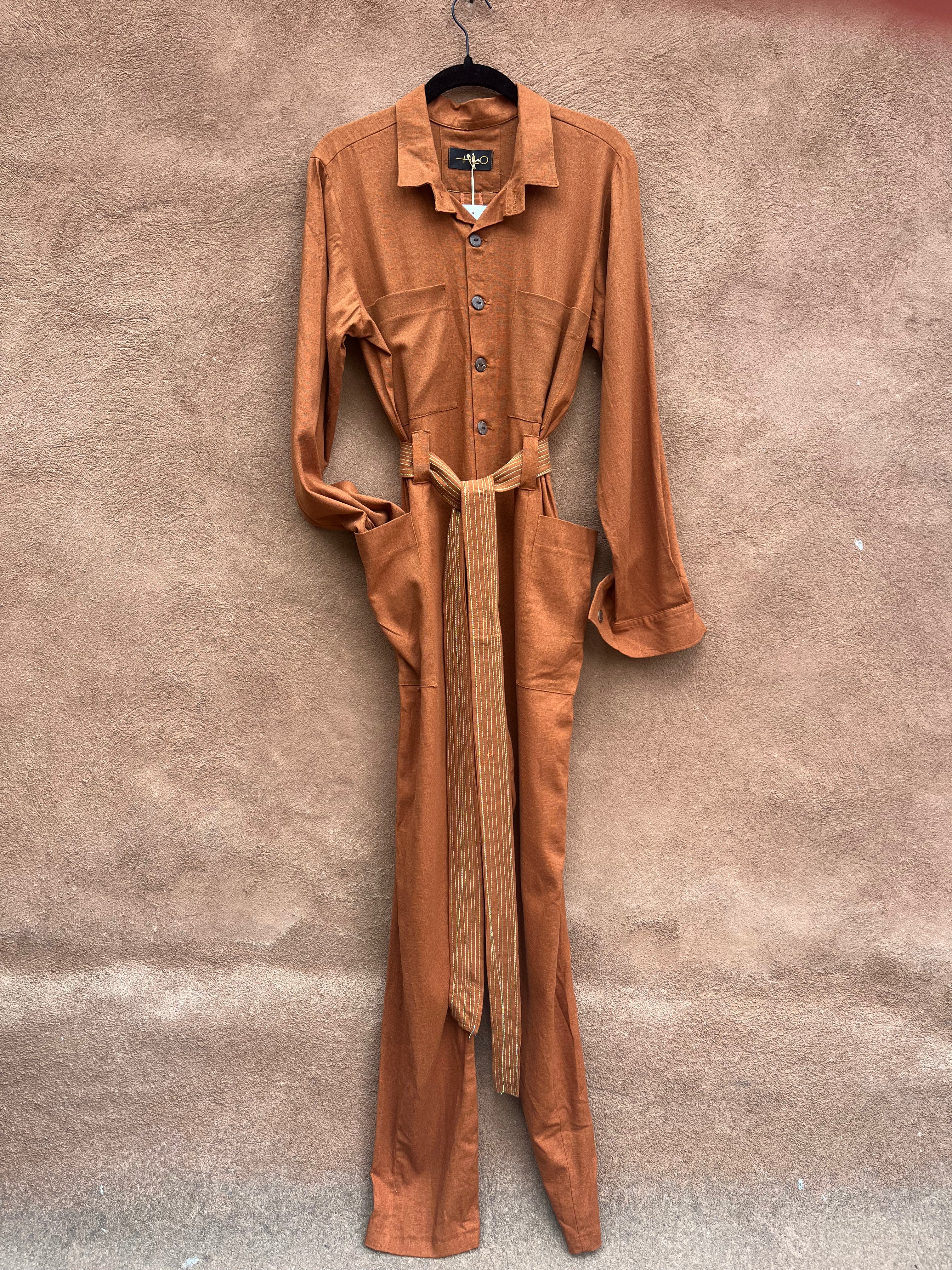 Jumpsuit - Rust Linen - Long sleeves