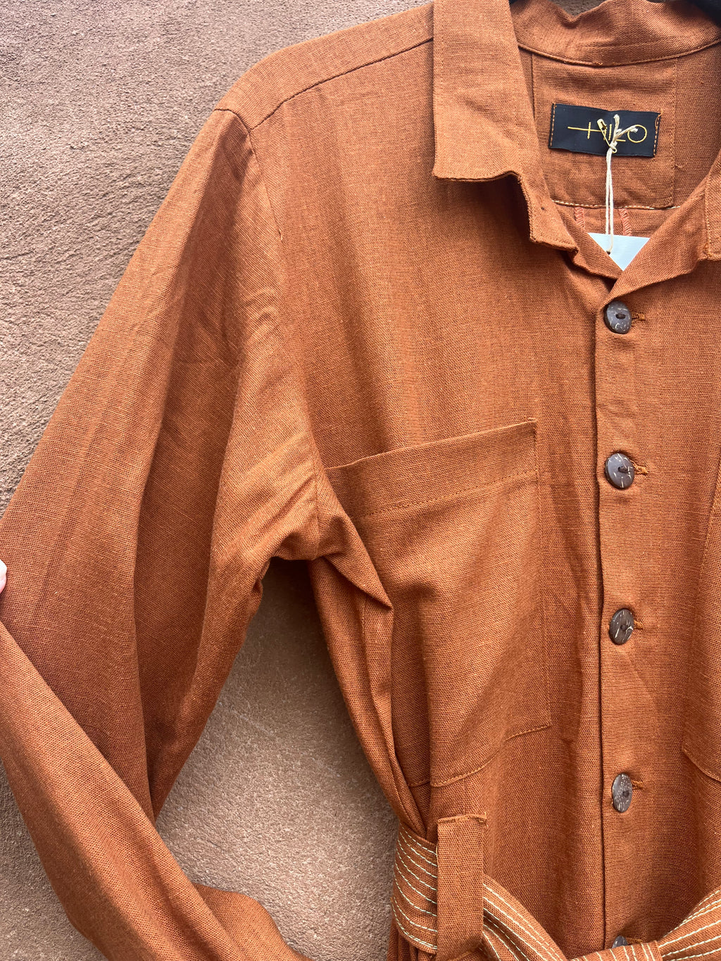 Jumpsuit - Rust Linen - Long sleeves