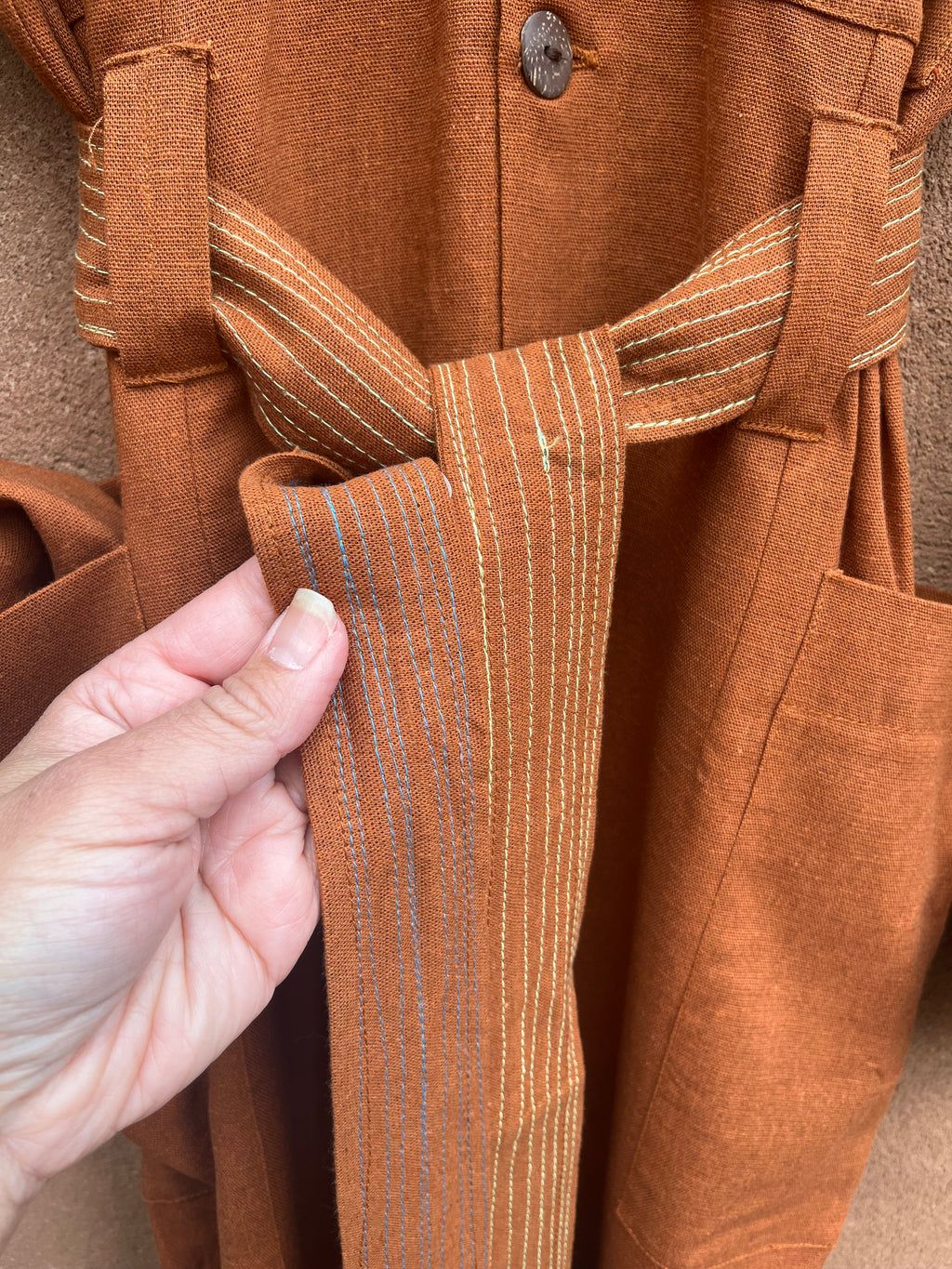 Jumpsuit - Rust Linen - Long sleeves